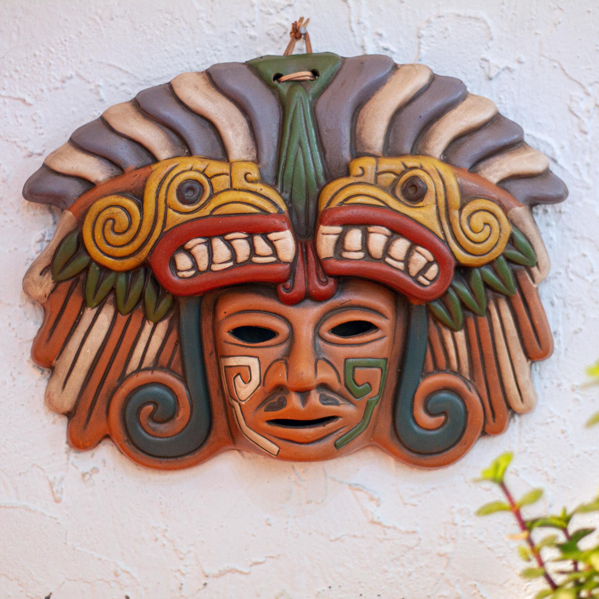 Premium Quetzalcoatl Teotihuacan Ceramic Mask - Handcrafted Artisan Collectible