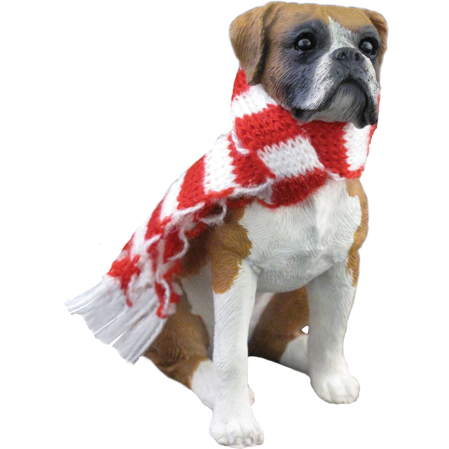 Premium Sitting Fawn Boxer Christmas Ornament - Handcrafted Realism