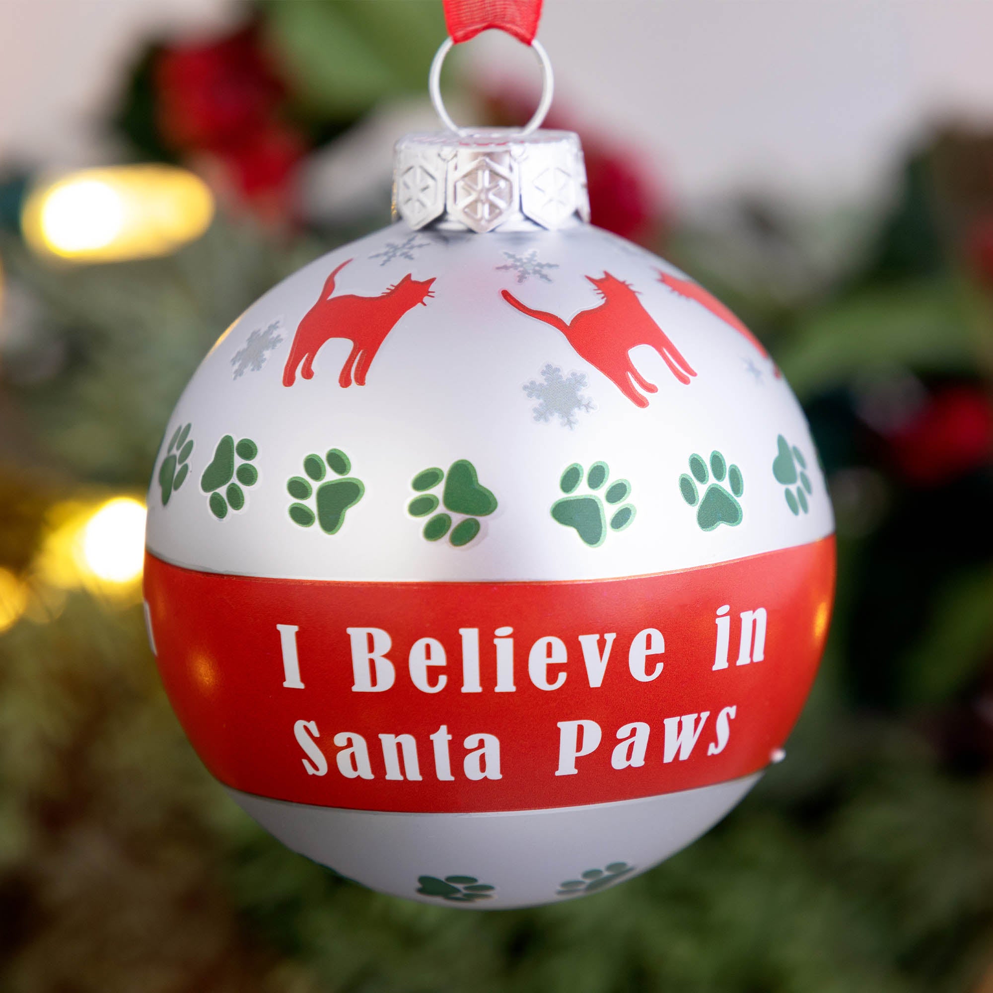 Premium Santa Paws Frosted Glass Ornament - Holiday Magic for Pet Lovers