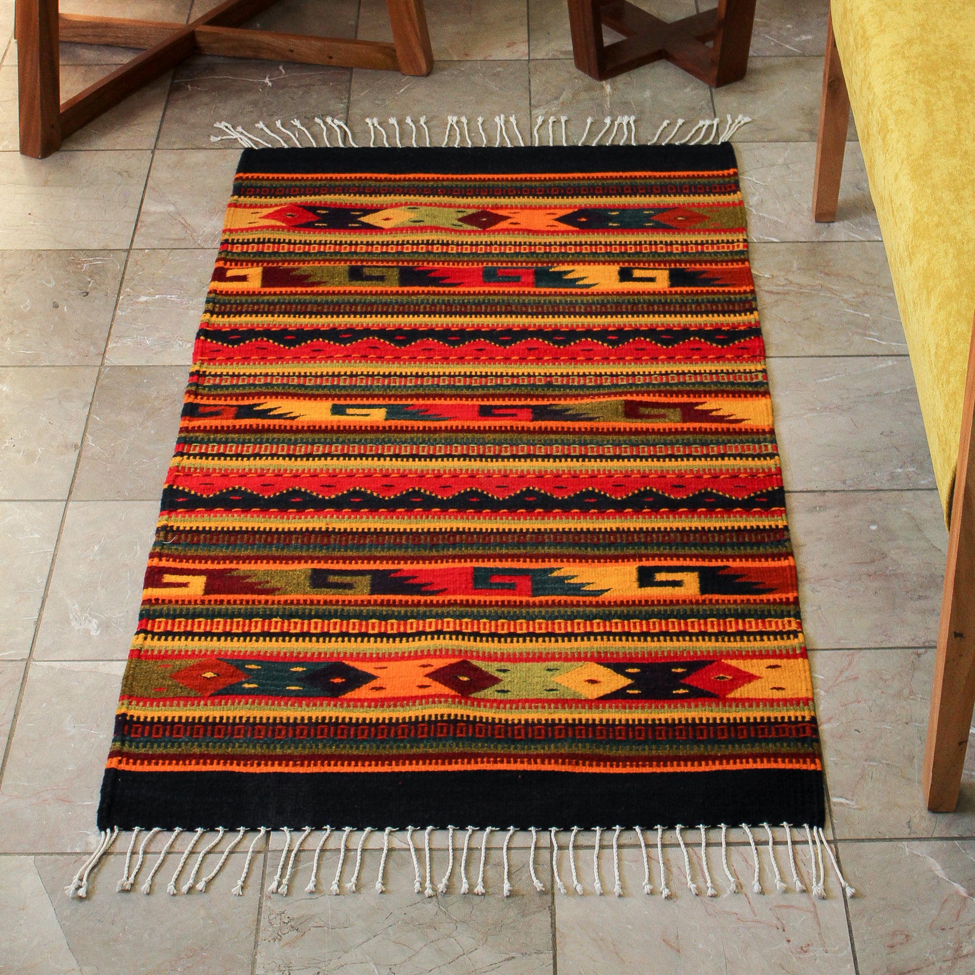 Premium Handmade Zapotec Wool Rug - Fiesta de Colores (2.5x5 ft)