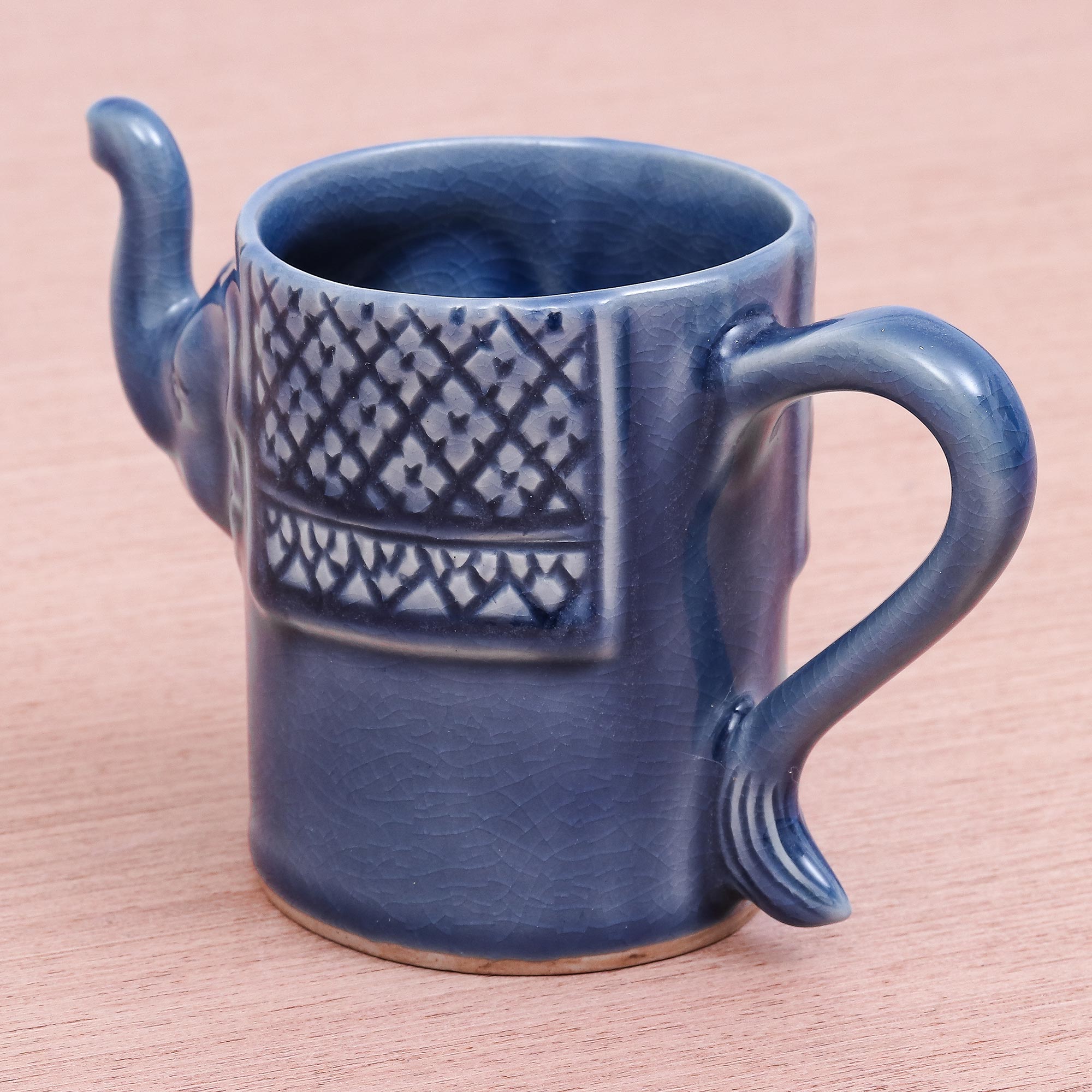 Premium Indigo Blue Celadon Elephant Mug – Handcrafted Ceramic Art