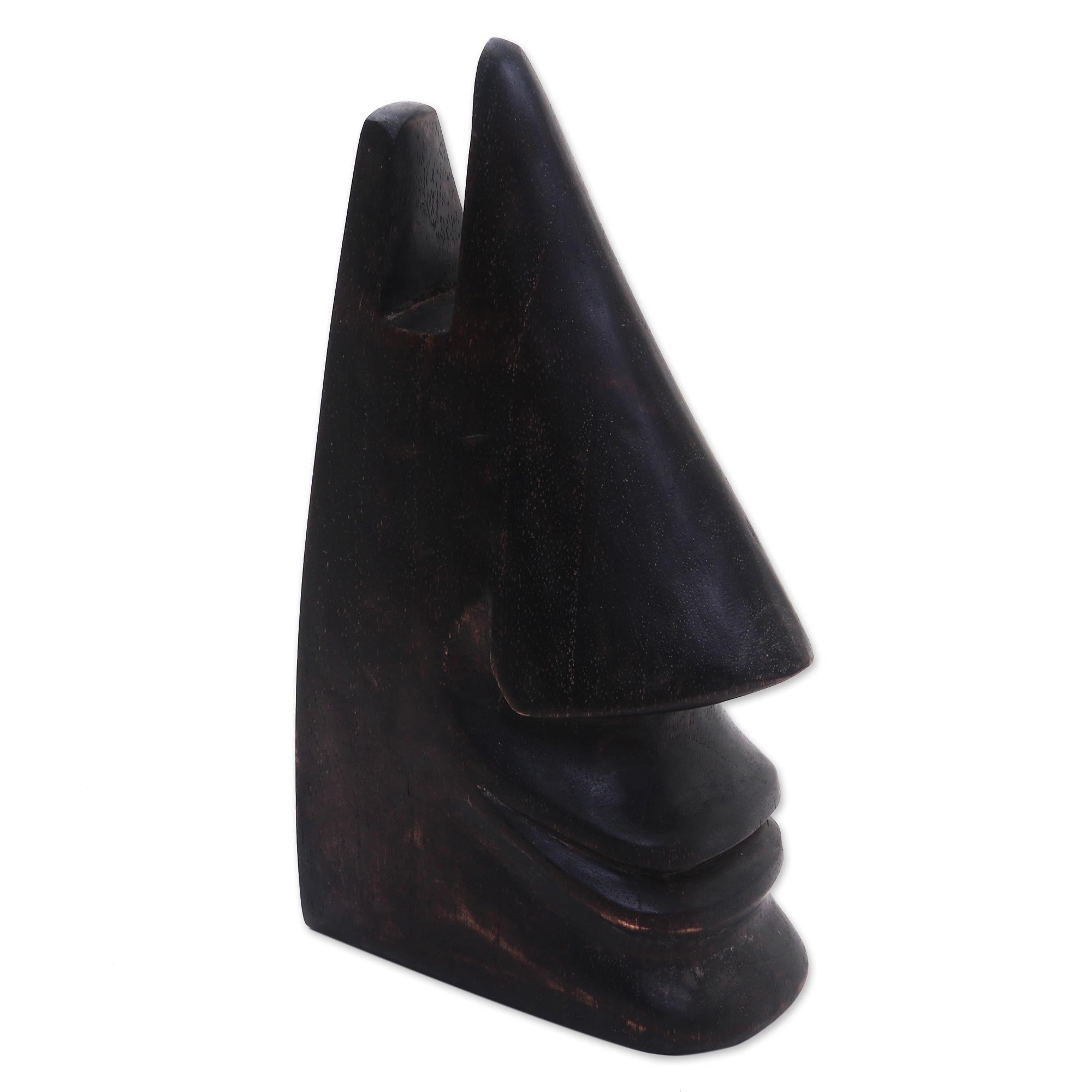 Premium Whimsical Dark Brown Wooden Eyeglass Holder - Hand Carved Nose Design