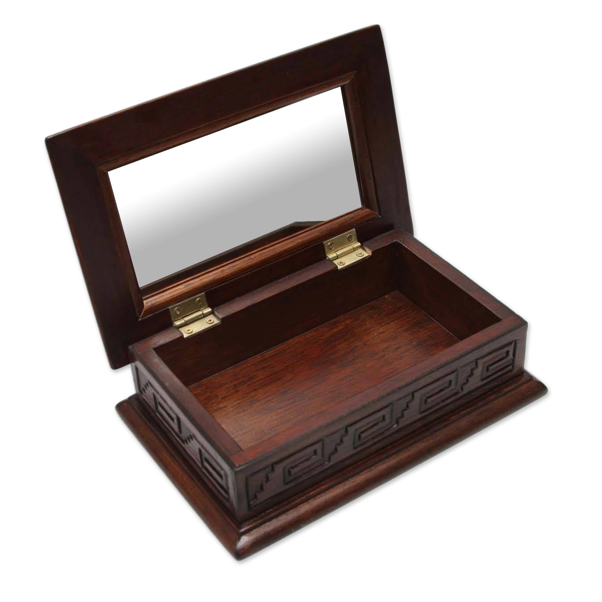 Premium Handcrafted Cedar Wood Jewelry Box with Mirror - Artisan Made in Peru