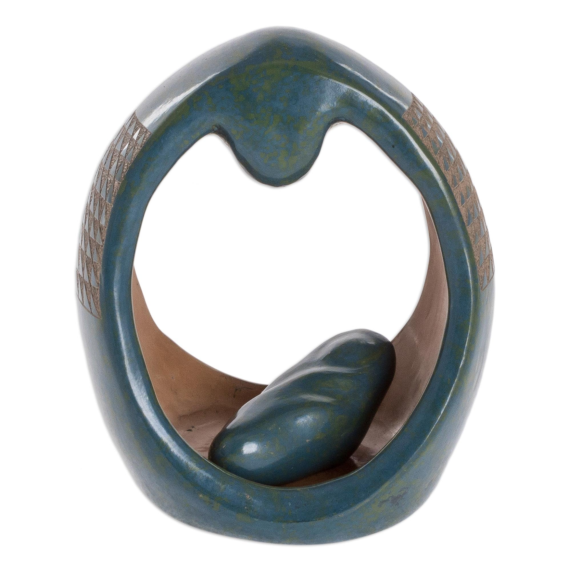 Premium Handcrafted Teal Ceramic Mother & Child Sculpture by Jacobo Potosme