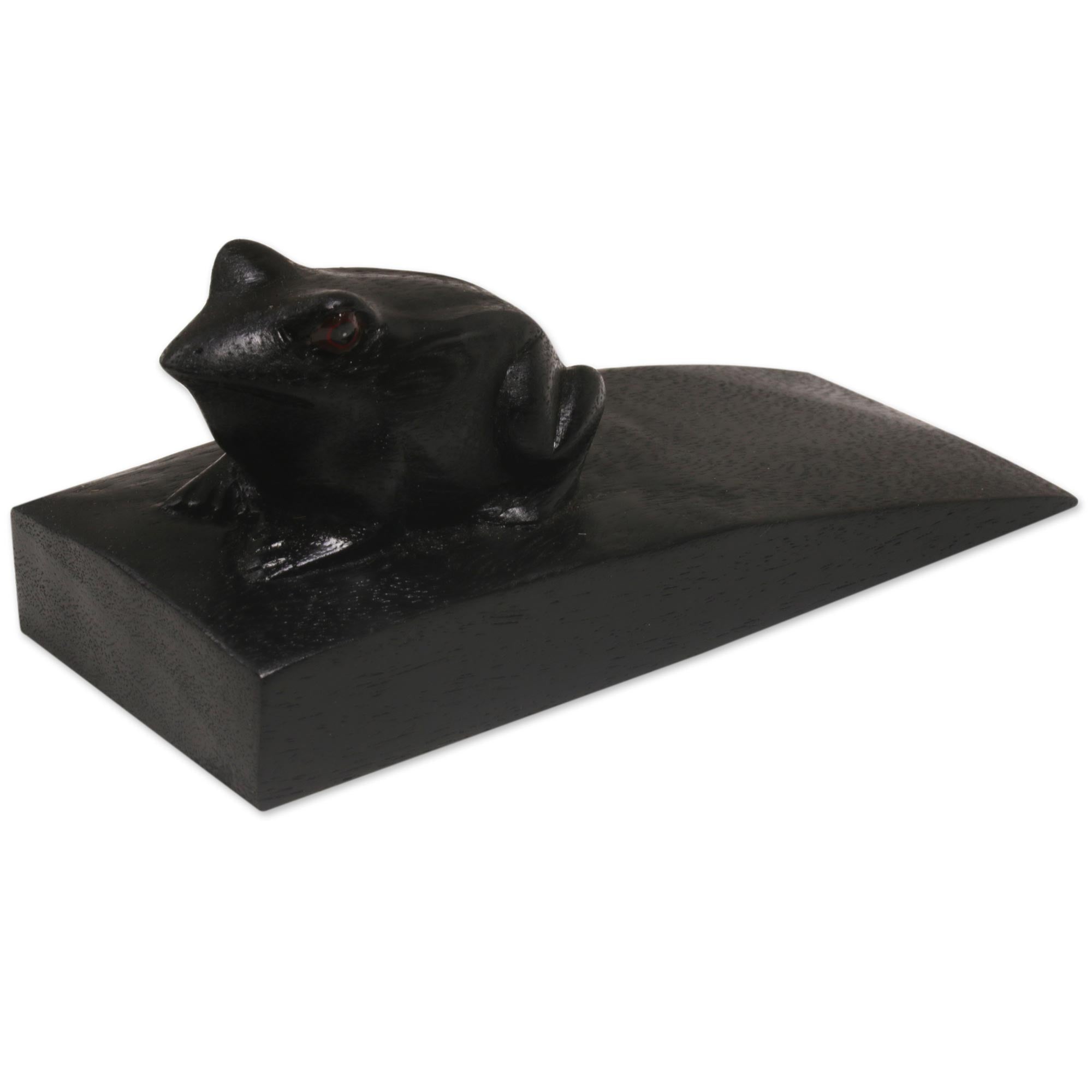 Premium Handcrafted Suar Wood Toad Doorstop - Black, Artisan-Made in Bali