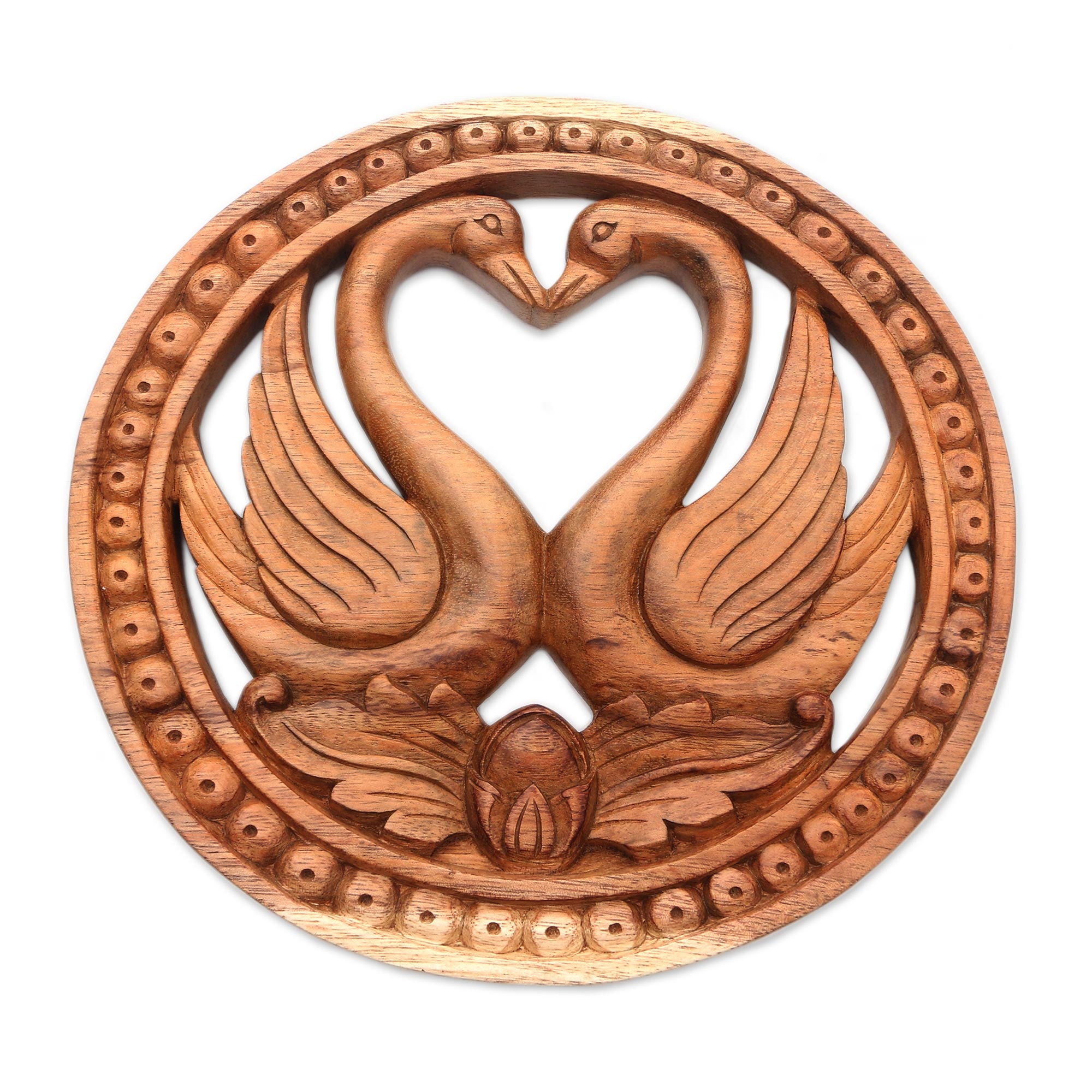 Premium Swan Romance Hand-Carved Suar Wood Panel from Bali