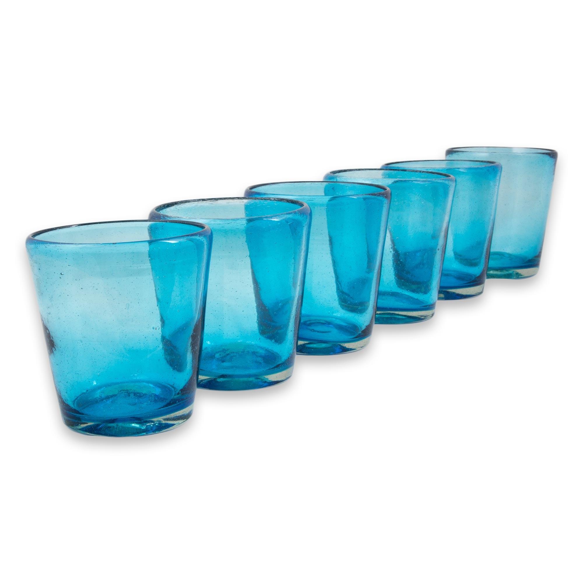 Premium Aquamarine Bubbles Set - Handcrafted 10 oz Juice Glasses