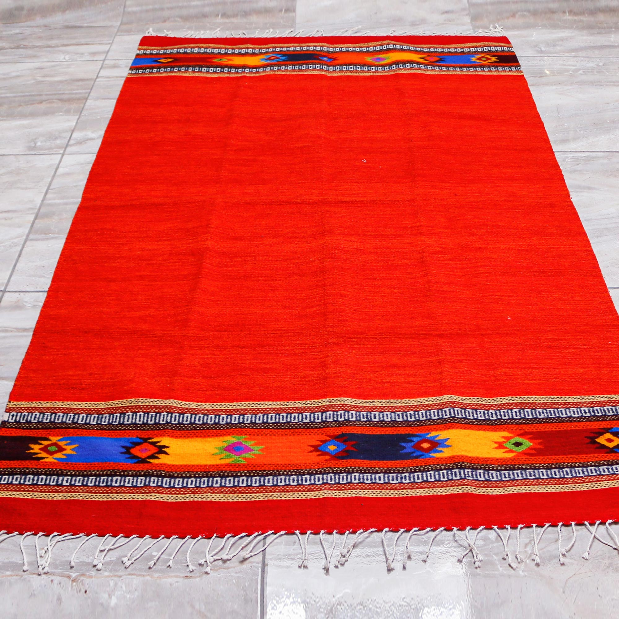Premium Zapotec Bright Red Wool Rug - Handcrafted in Oaxaca (4x6.5)
