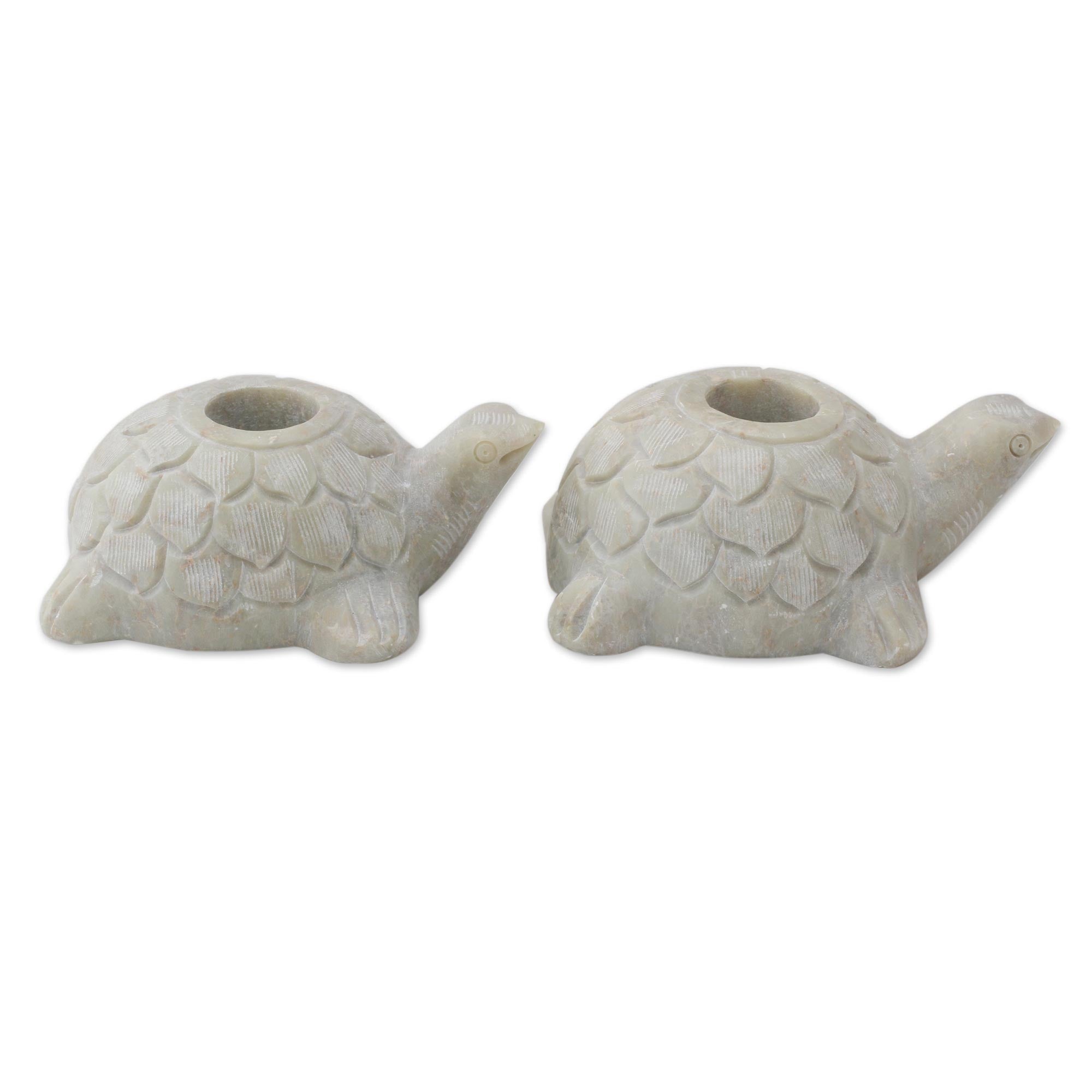 Premium Hand-Carved Soapstone Turtle Candle Holders - Ultimate Home Decor Pair