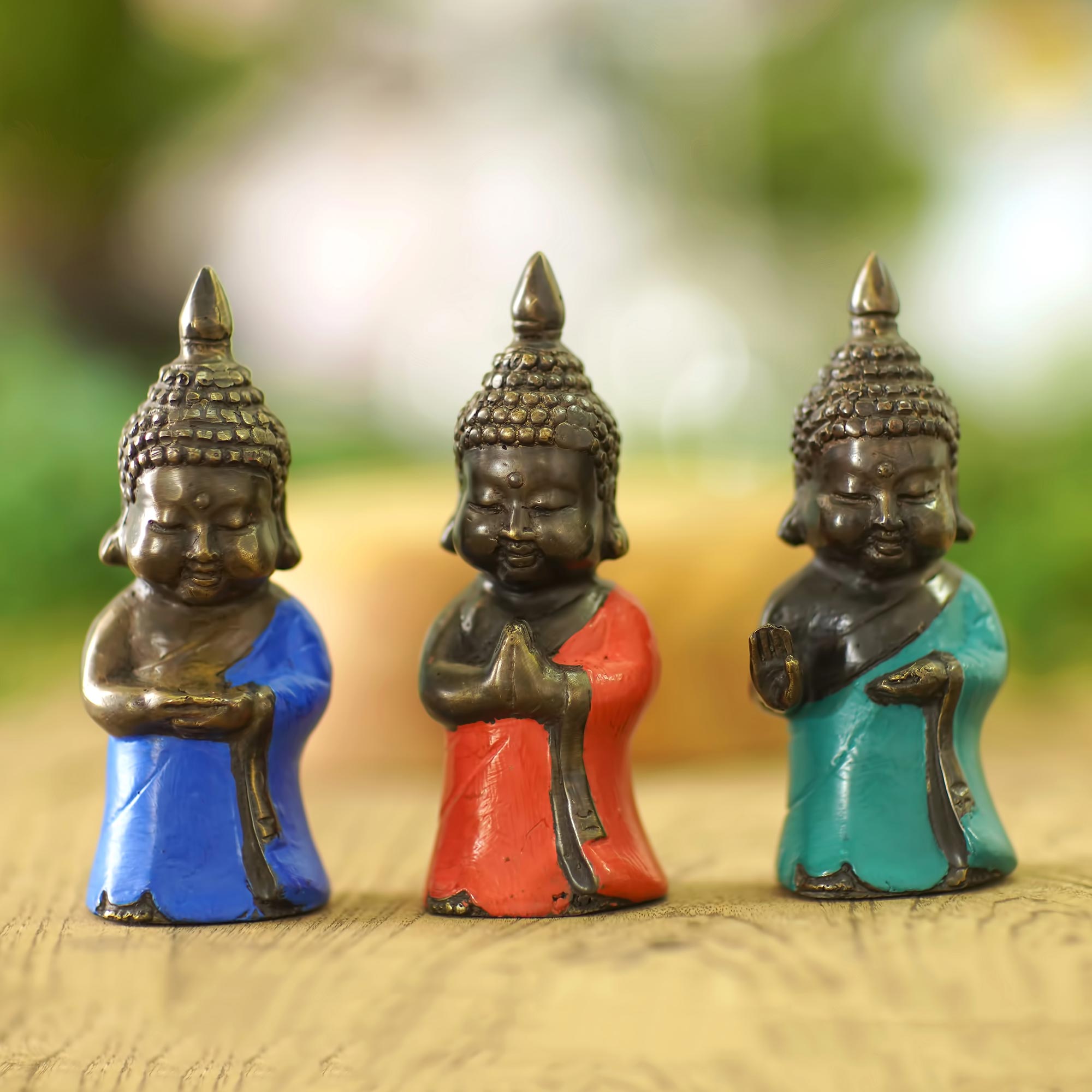 Premium Handcrafted Bronze Buddha Figurine Set - Blessings in Trio