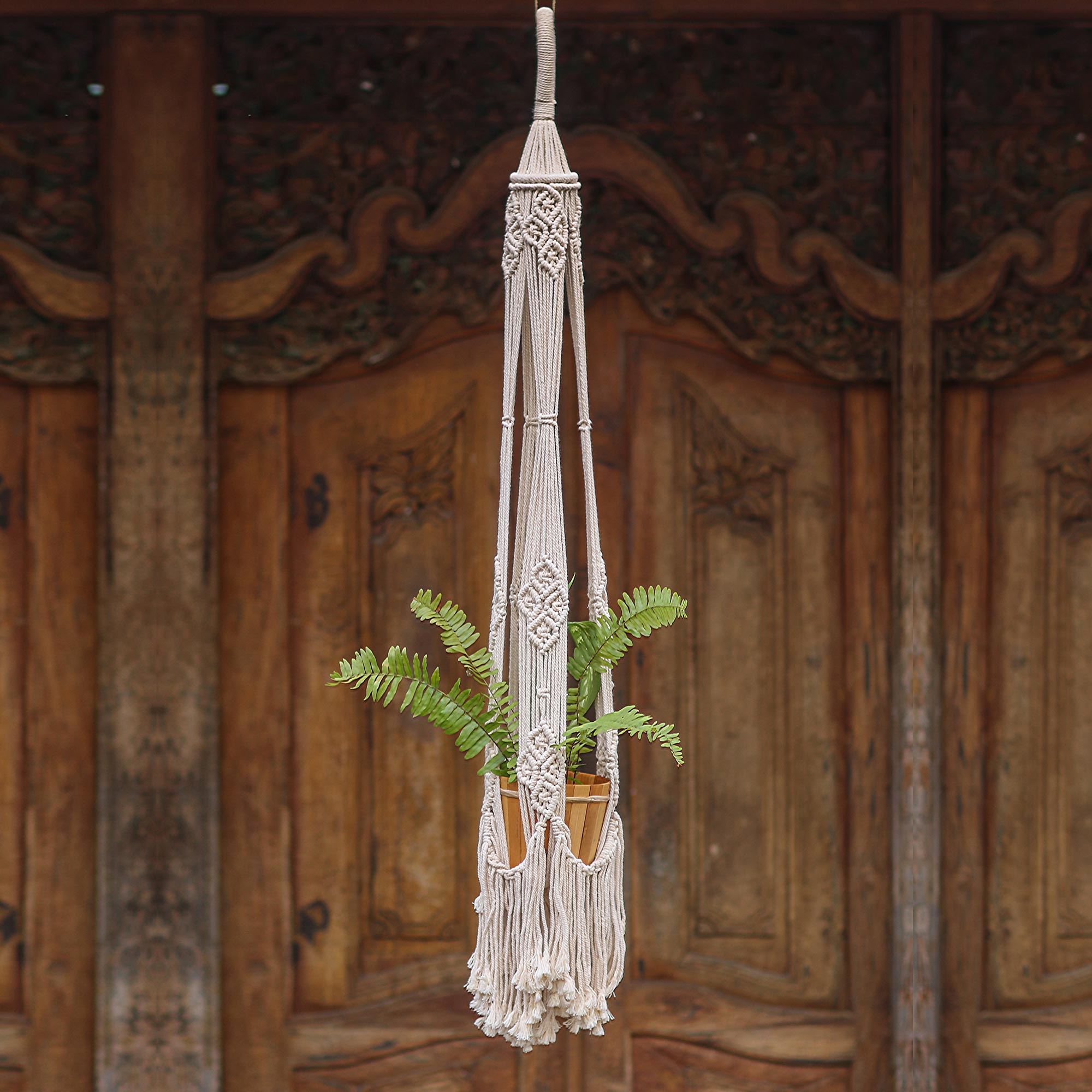 Premium Handwoven Cotton Flower Pot Hanger - Artisan Crafted in Bali