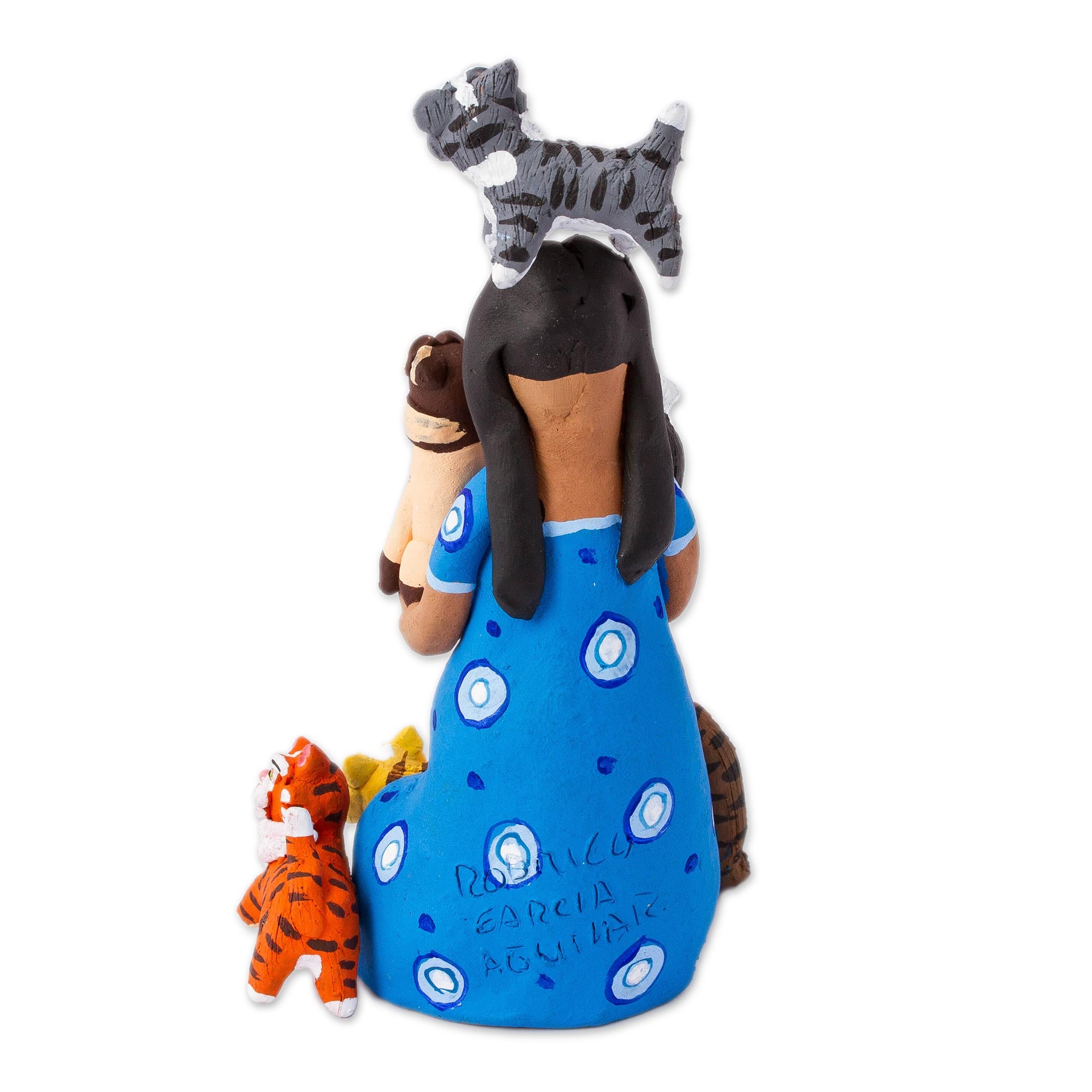 Premium Hand-Painted Ceramic Sculpture: Woman with Cats - Unique Artisan Craft