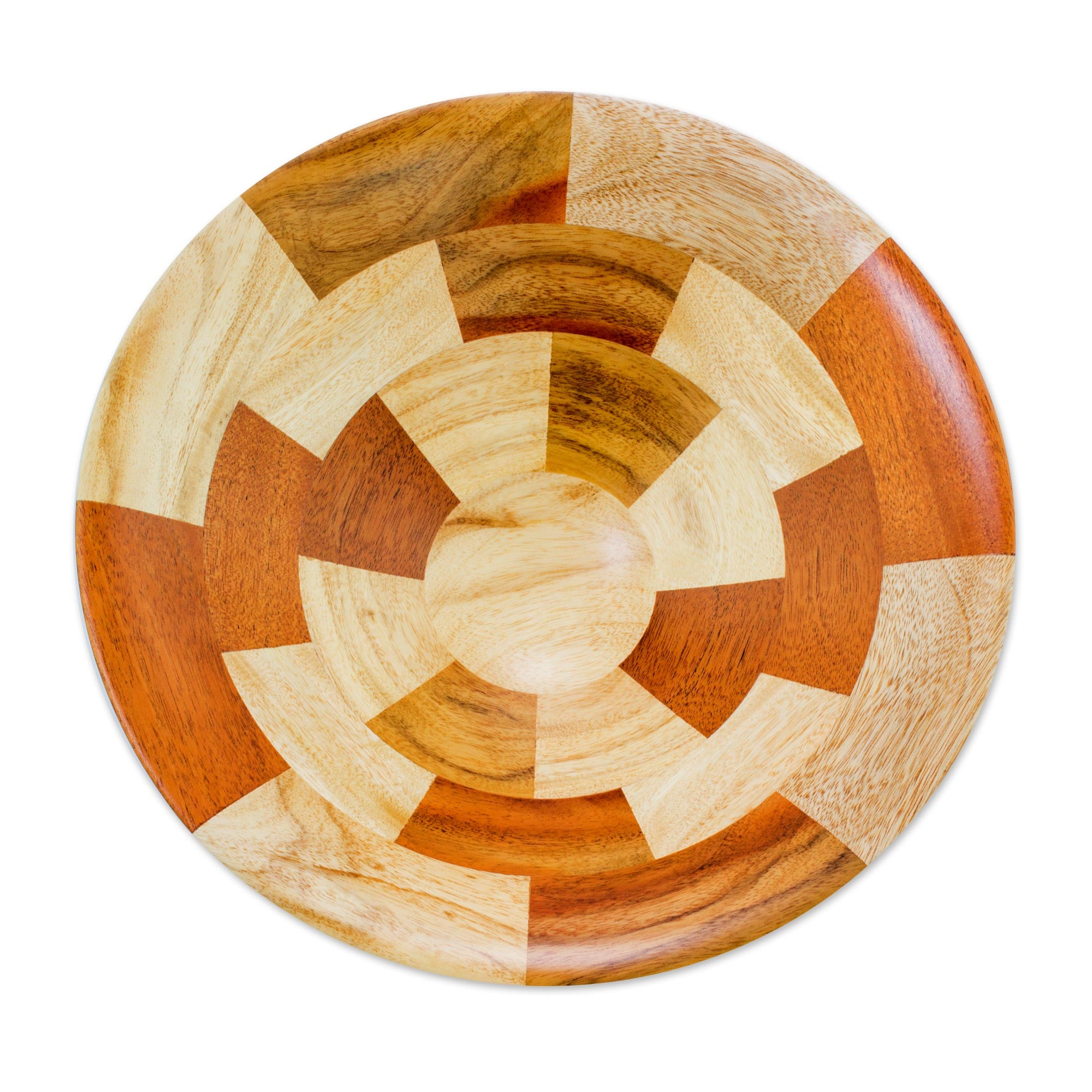 Premium Handcrafted Mahogany & Palo Blanco Wood Fruit Bowl - Inspired by Tikal Pyramids