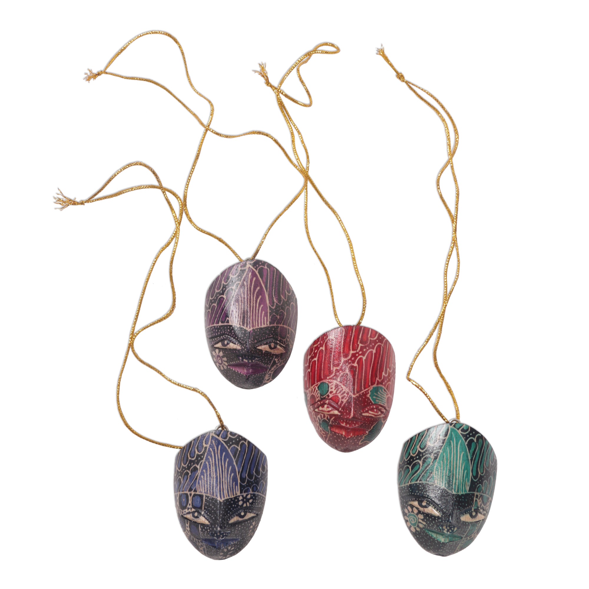 Premium Hand Carved Parang Warrior Ornaments - Set of 4 | Wadang Wood Batik Art