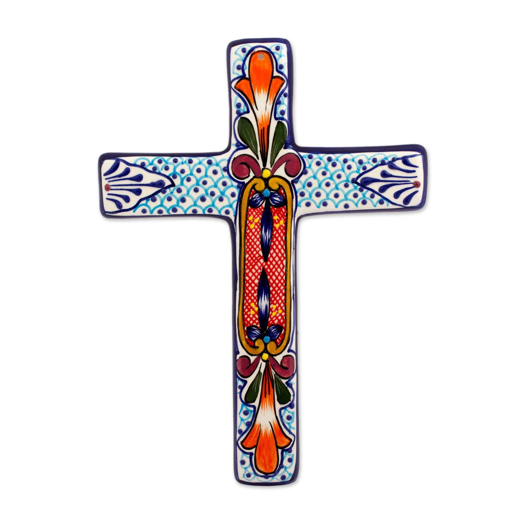 Premium Handcrafted Orange Lily Ceramic Wall Cross - Mexican Artisan Design