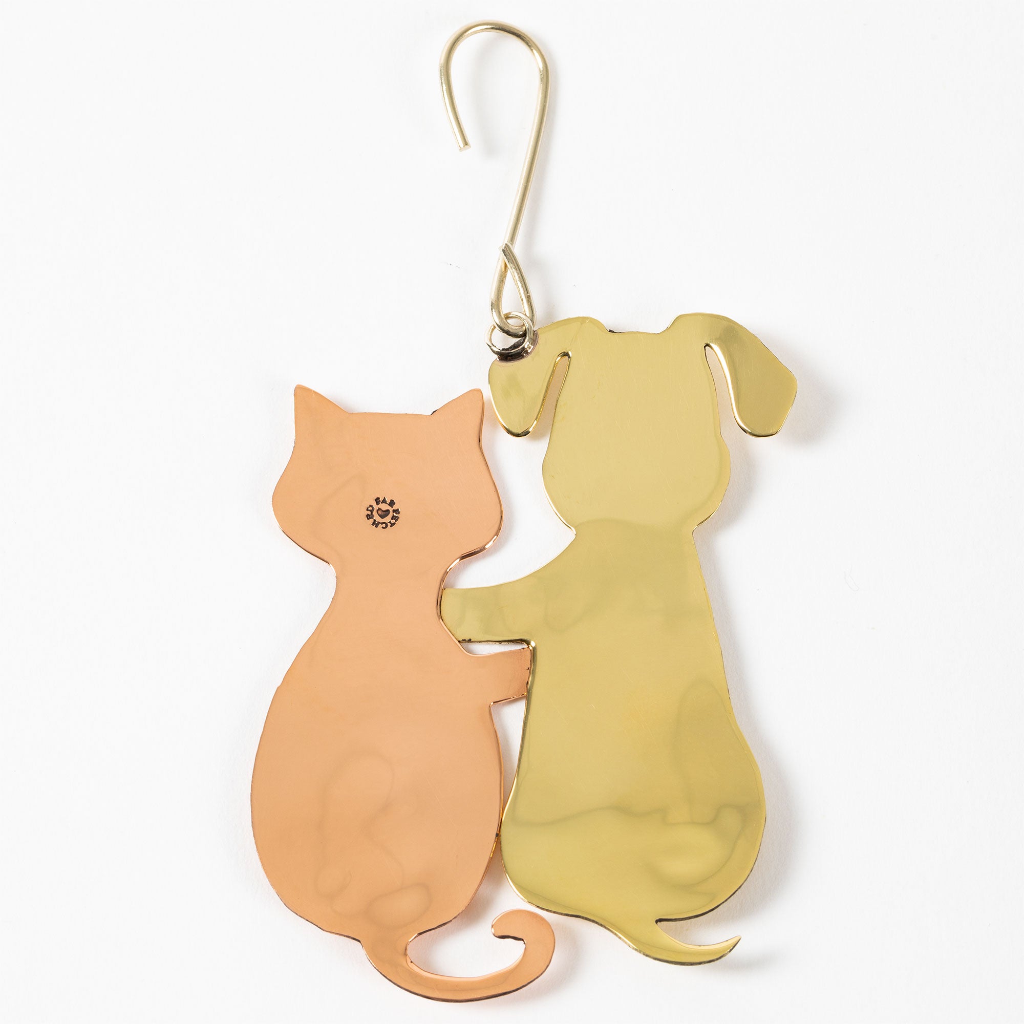 Premium Hugging Cat & Dog Metal Ornament - Fair Trade Holiday Decor