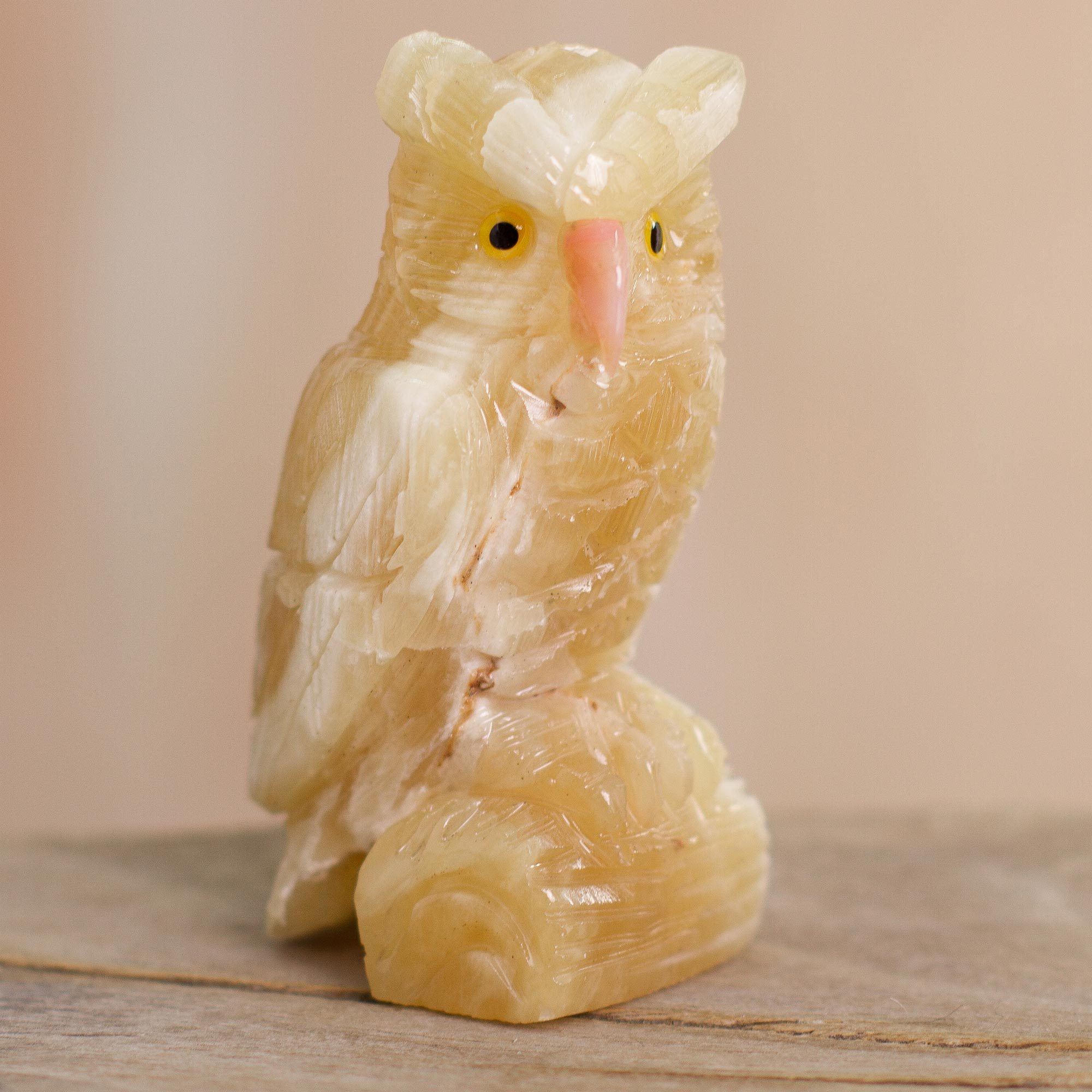 Premium Handcrafted Calcite & Rose Quartz Owl Sculpture