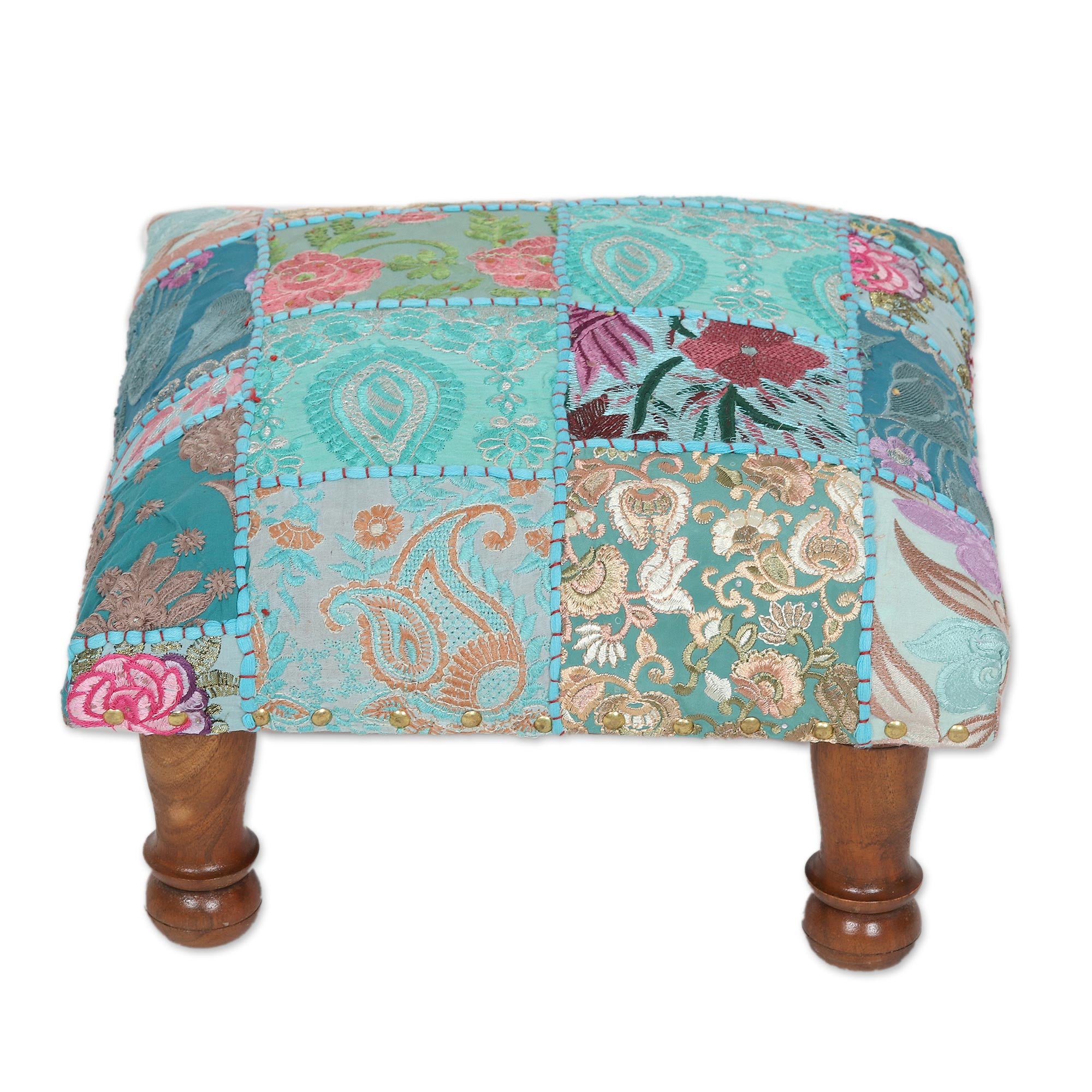 Premium Handcrafted Rajasthani Patchwork Ottoman Stool – Eco-Friendly Fair Trade Design