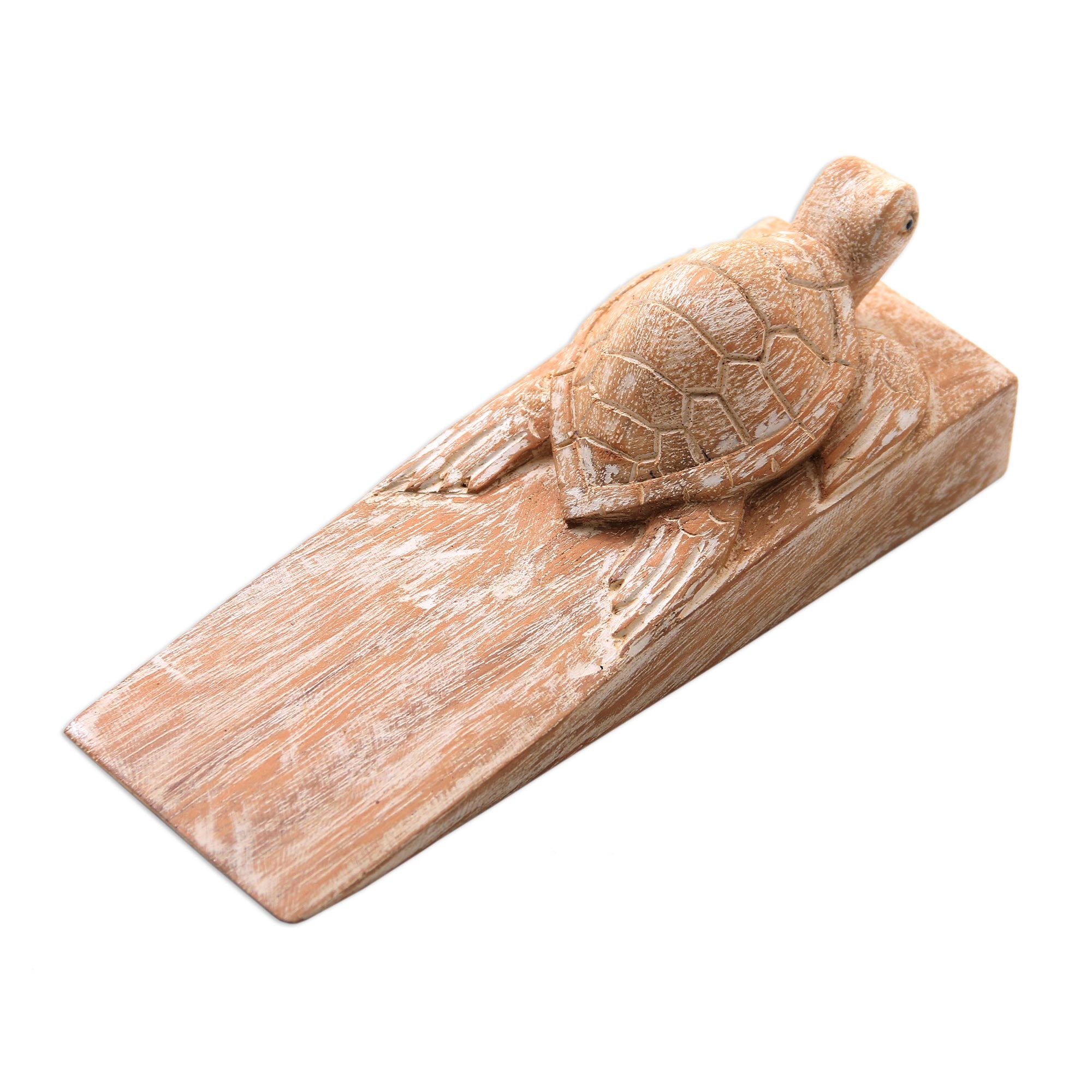 Premium Hand-Carved Distressed Baby Turtle Suar Wood Door Stopper from Bali – Ultimate Home Decor
