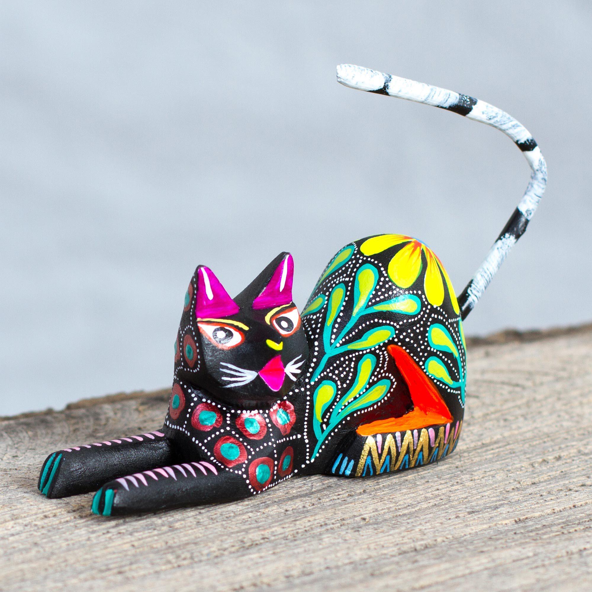 Premium Handpainted Floral Kitten Sculpture - Artisan Crafted