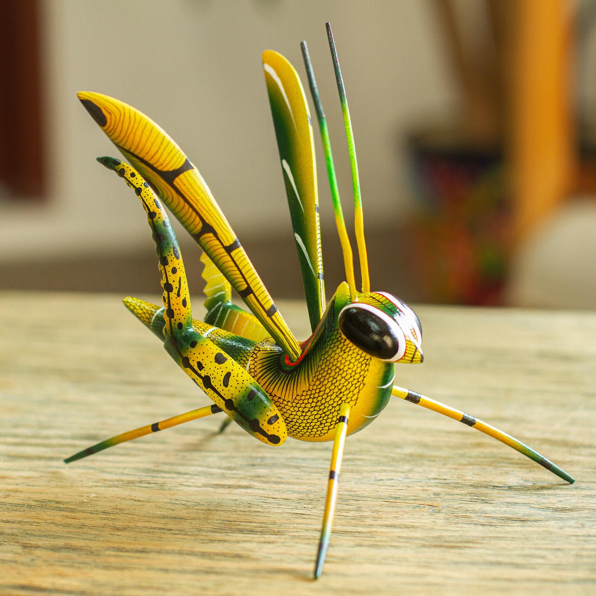 Premium Handcrafted Yellow Cricket Alebrije Sculpture – Symbol of Good Luck from Mexico