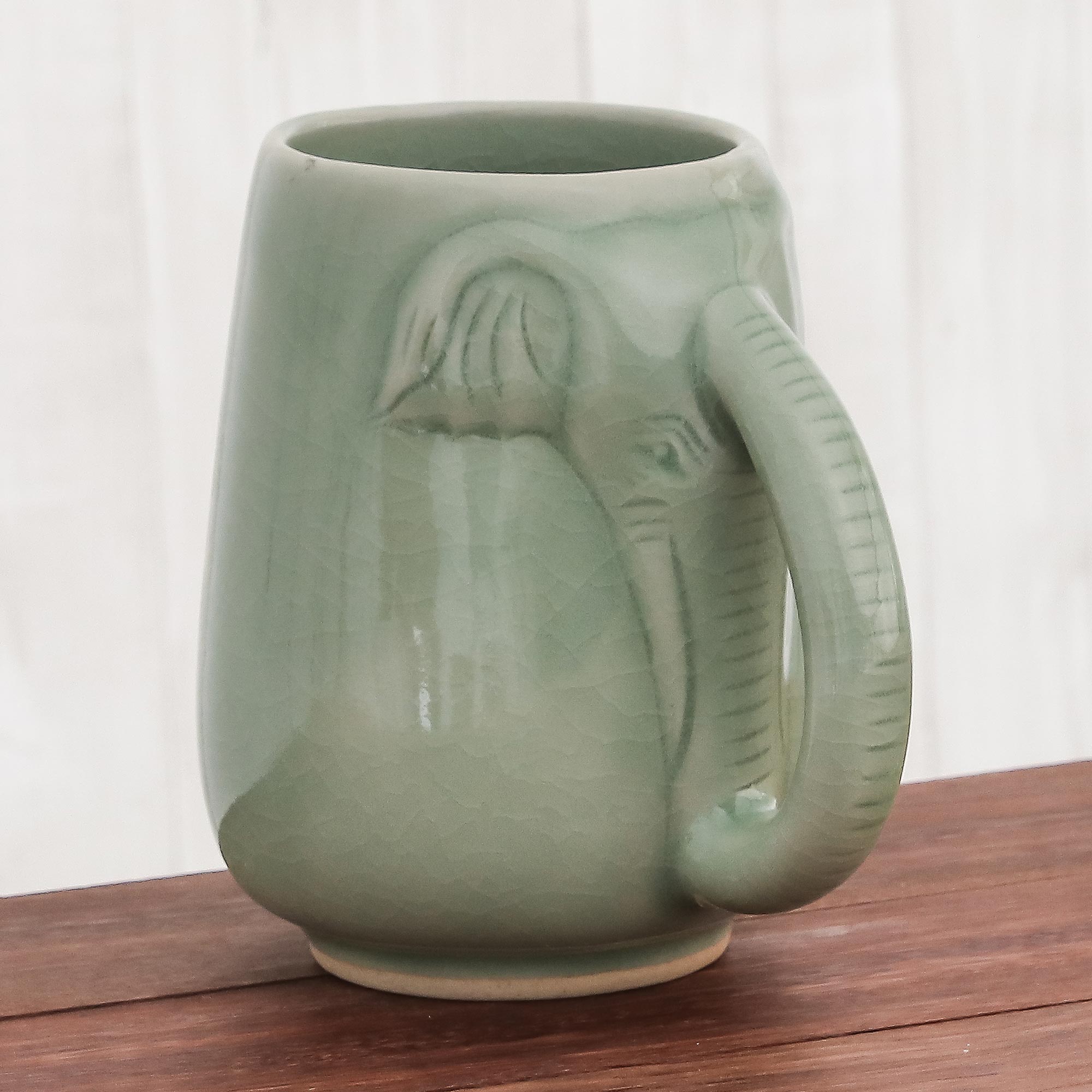 Premium Green Ceramic Elephant Mug – Handcrafted in Thailand