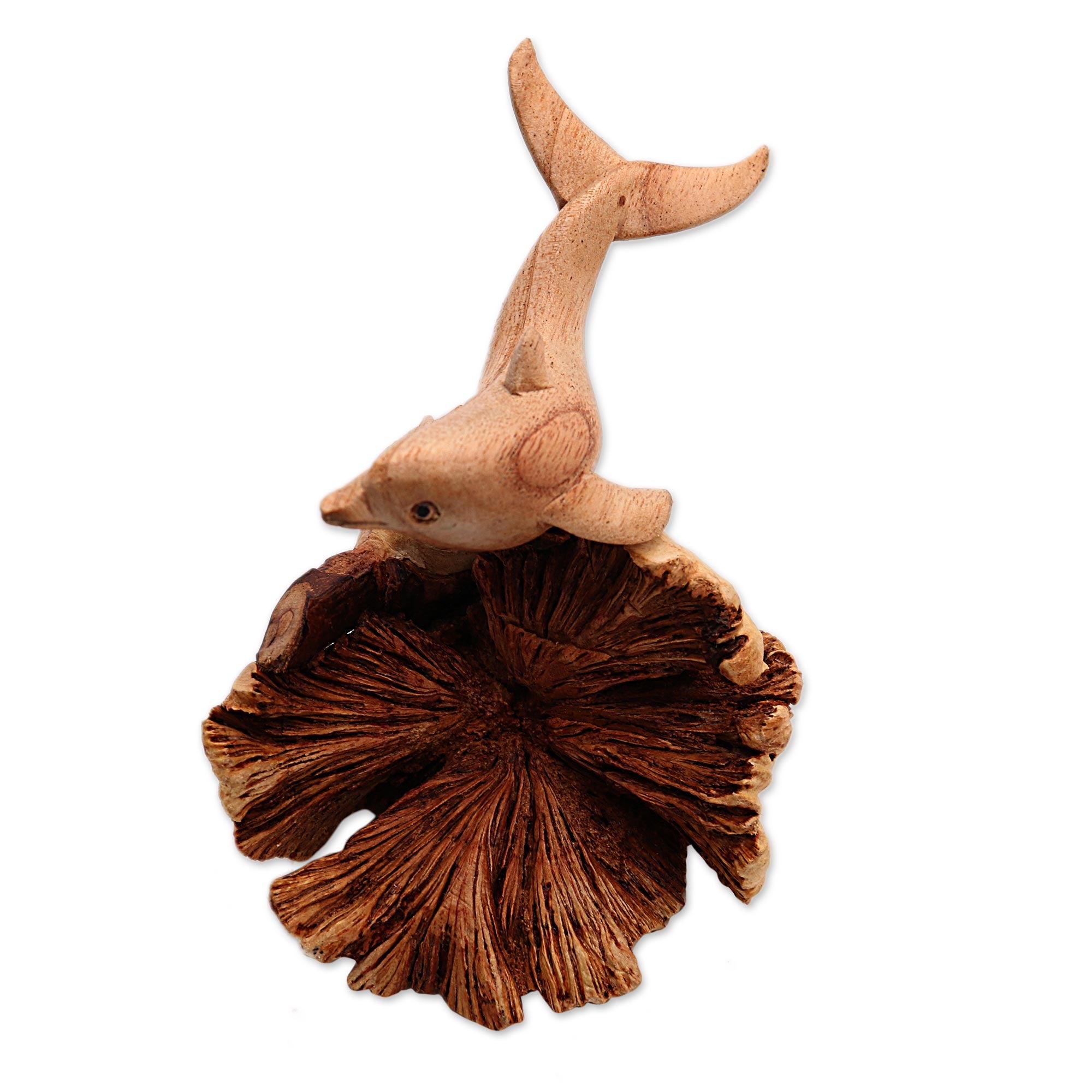 Premium Hand-Carved Dolphin Figurine - Unique Benalu Wood Base from Bali