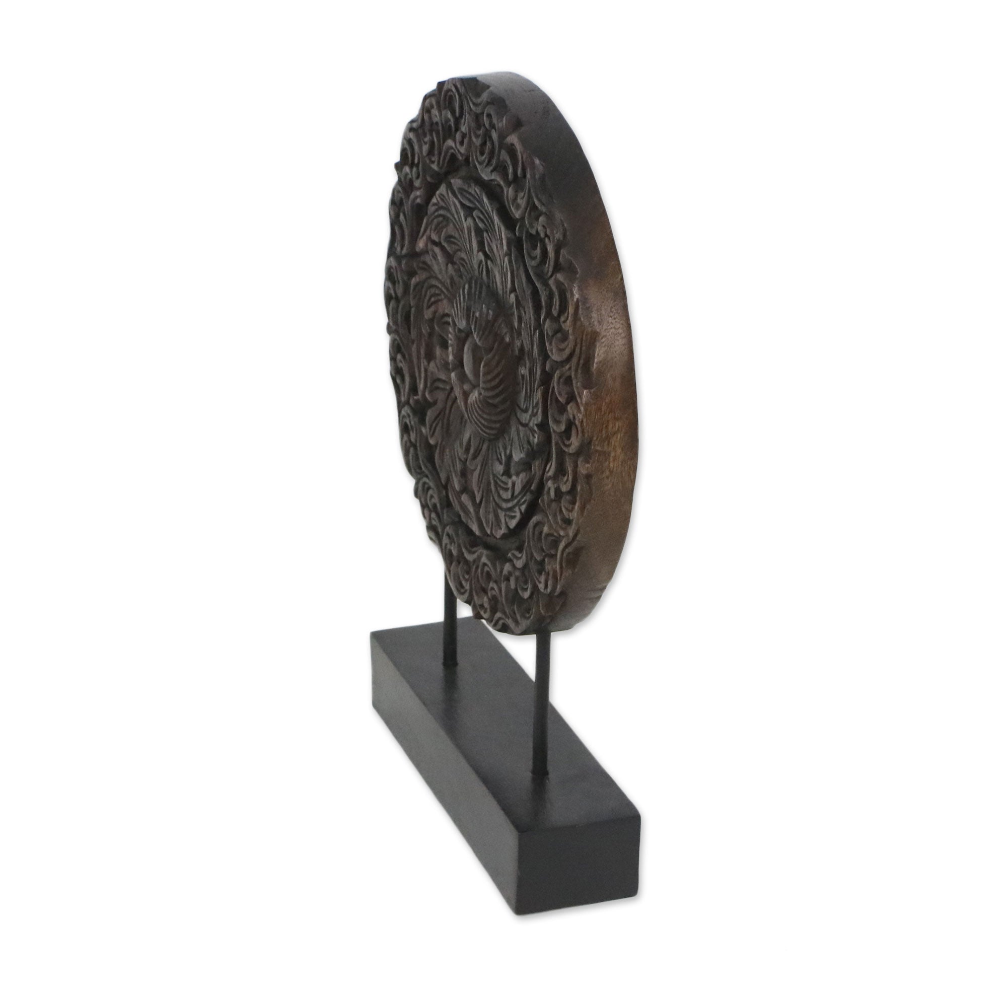 Premium Moonlit Floral Wood Sculpture - Handcrafted Elegance
