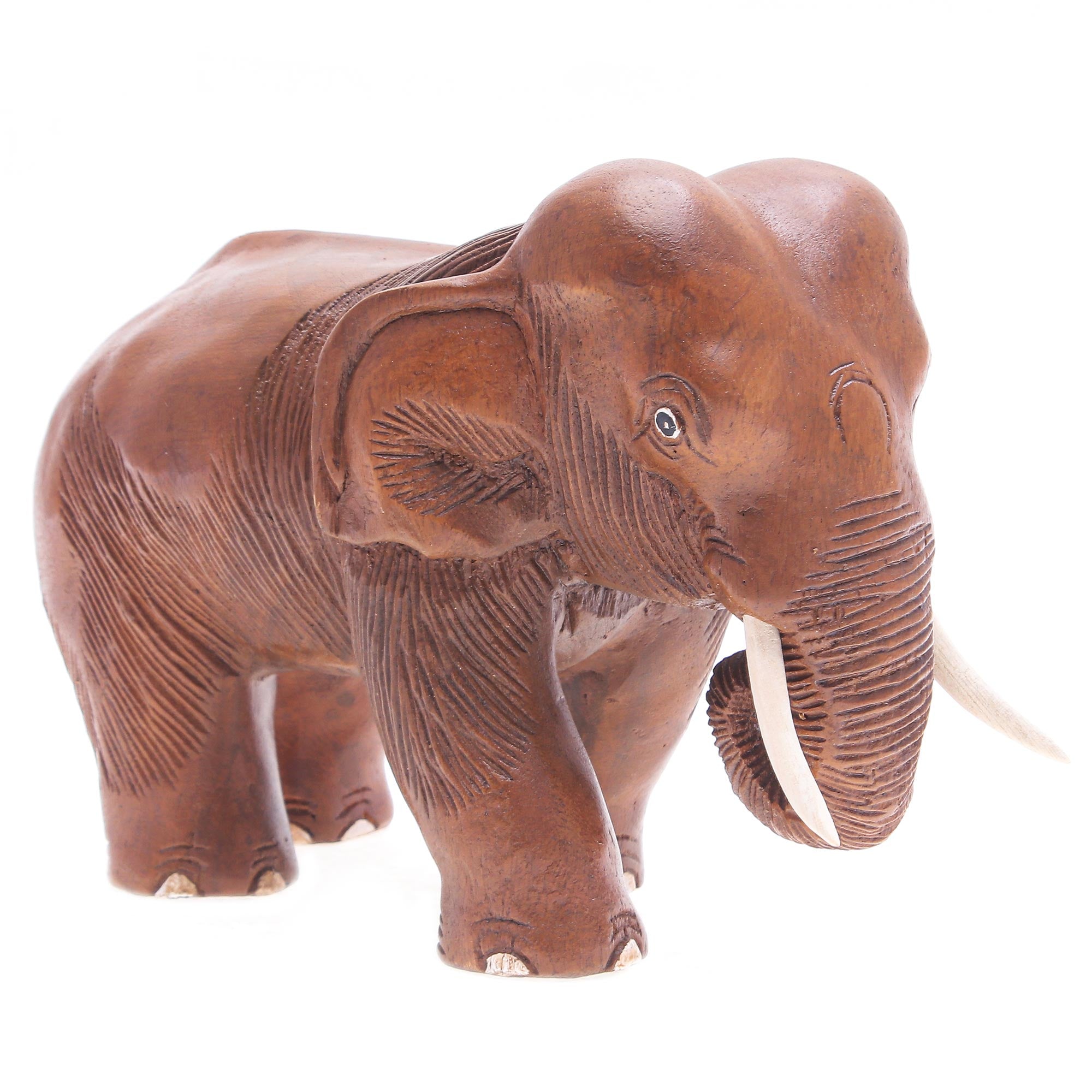 Premium Majestic Elephant Sculpture - Handcrafted Rain Tree Wood Art from Thailand