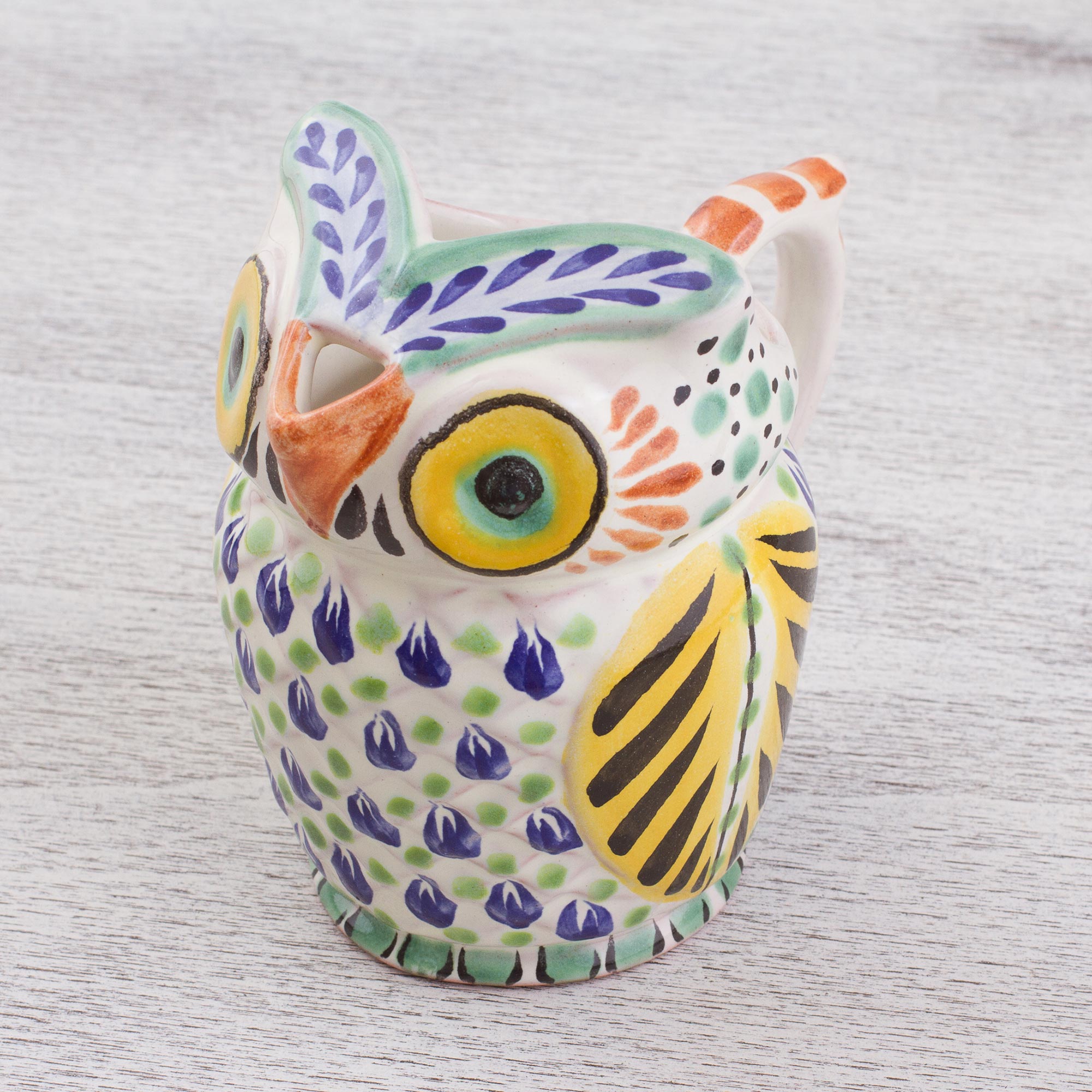 Premium Handcrafted Majolica Ceramic Owl Creamer – Authentic Mexican Artistry