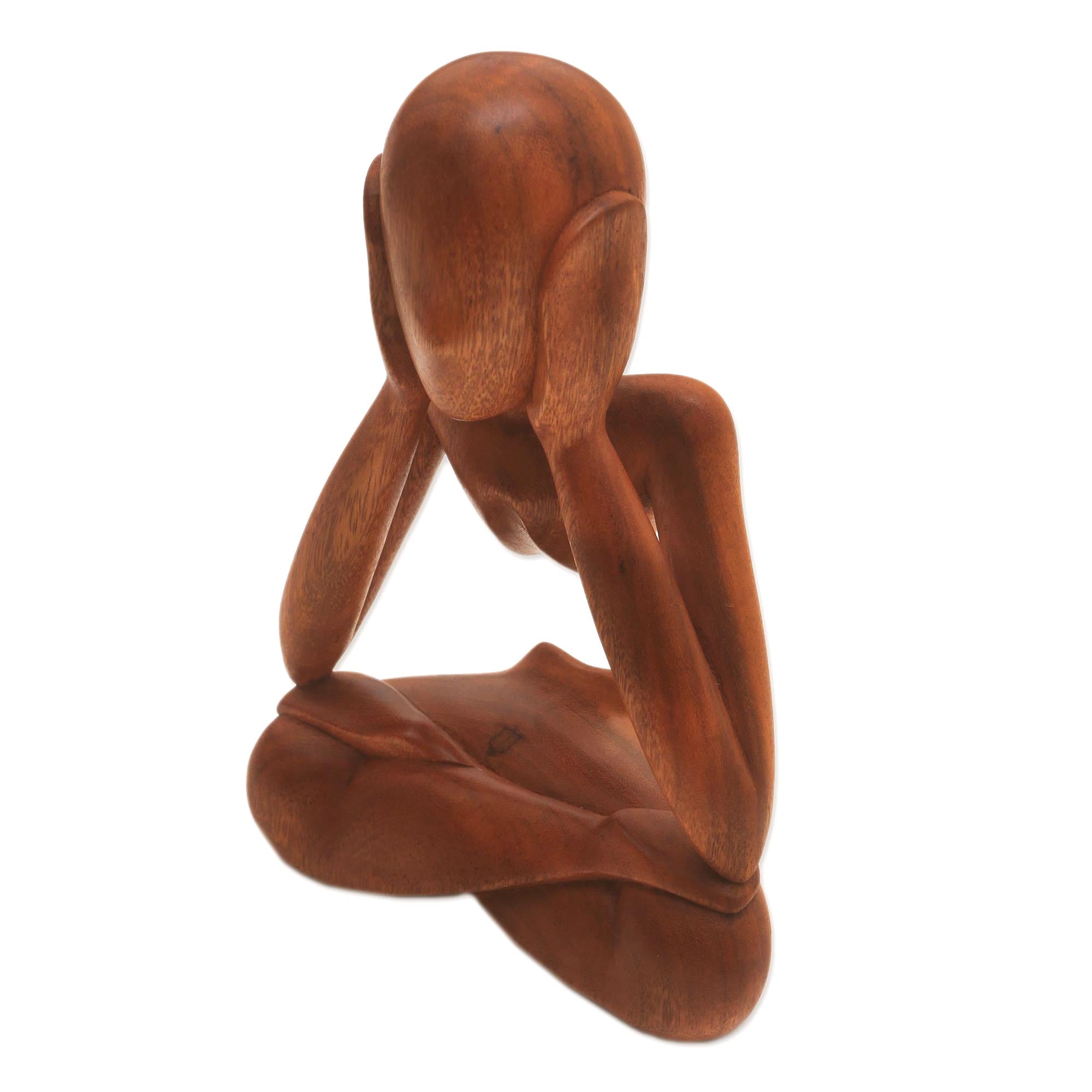Premium Hand-Carved Abstract Suar Wood Sculpture - Thoughtful Art Piece from Indonesia