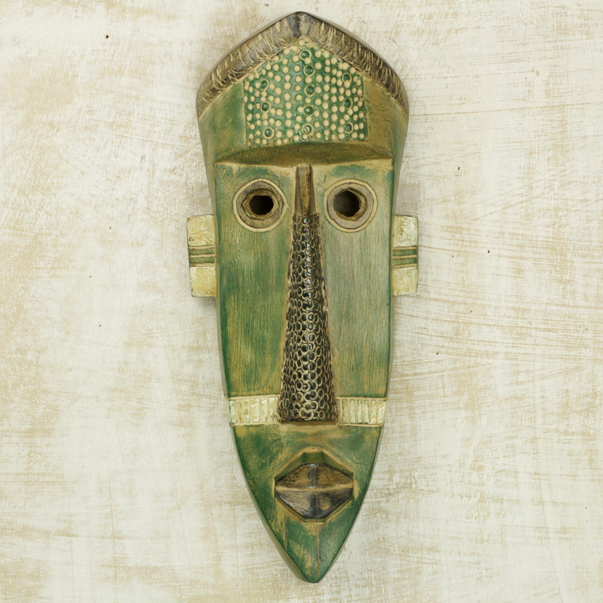Premium Hand-Carved Green Giant Wall Mask | Authentic Ghanaian Art