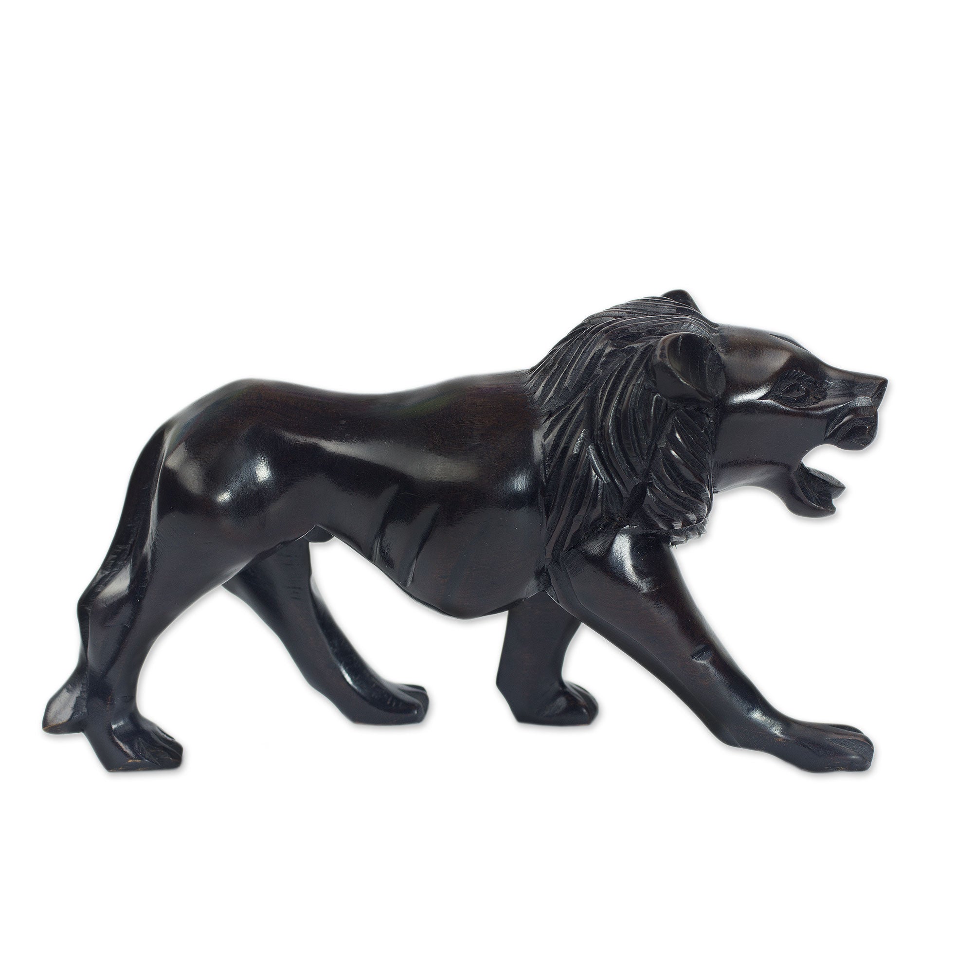 Premium Lion Prowl Sculpture - Handcrafted African Ebony Wood Art