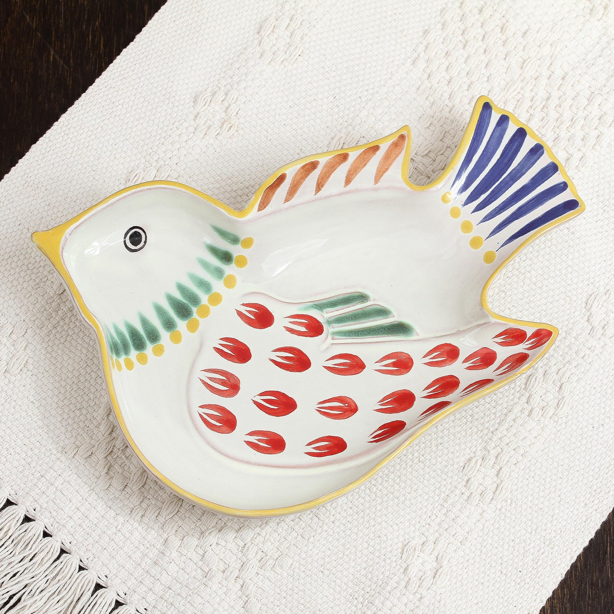 Premium Red Wing Songbird Handcrafted Majolica Ceramic Dish