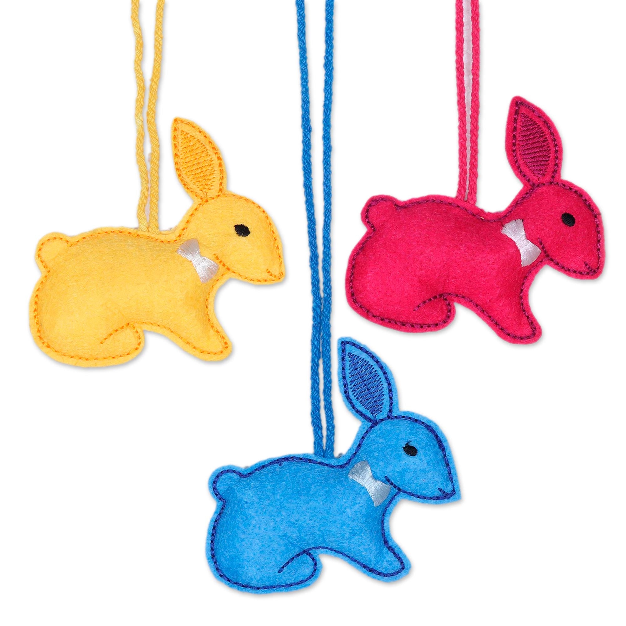 Premium Handcrafted Colorful Bunny Ornaments - Set of 6, India Artisan Collection