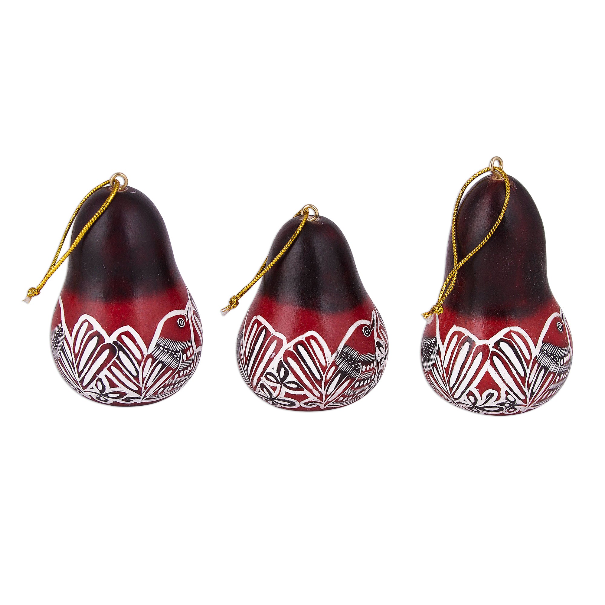 Premium Hand-Carved Bird & Flower Gourd Ornament Set (3-Piece)