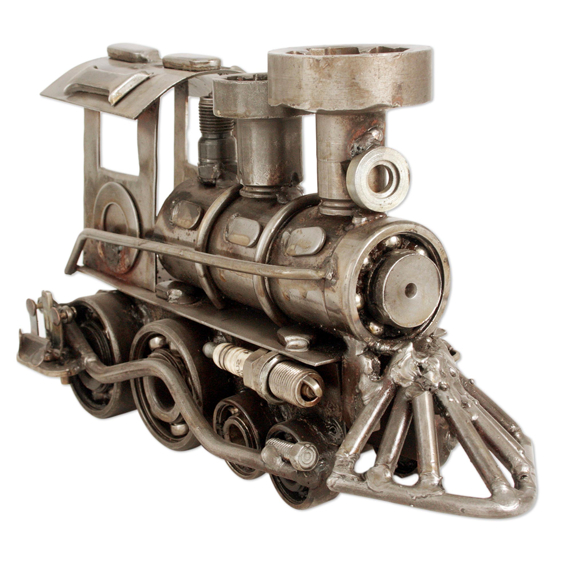 Premium Rustic Locomotive Sculpture - Unique Recycled Metal Train Art (11 Inch)