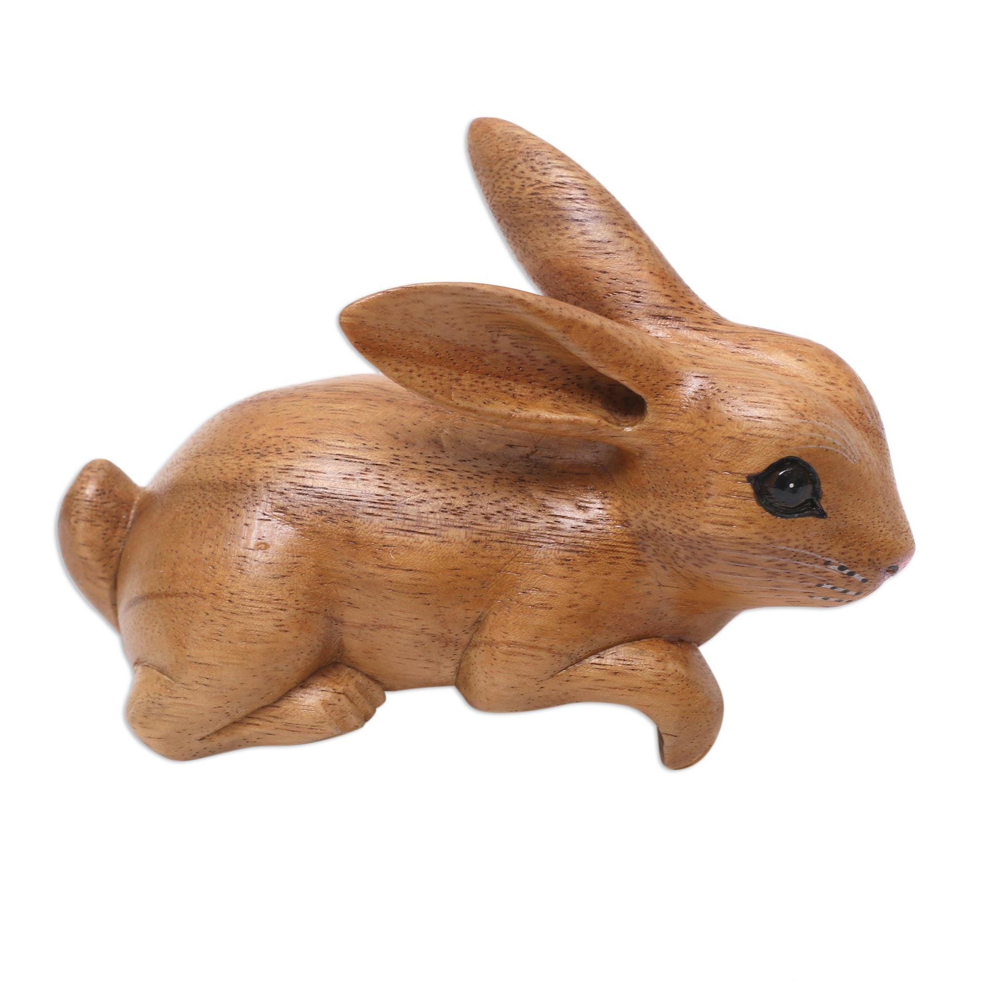 Premium Handcrafted Suar Wood Rabbit Sculpture from Bali - Curious Brown Rabbit