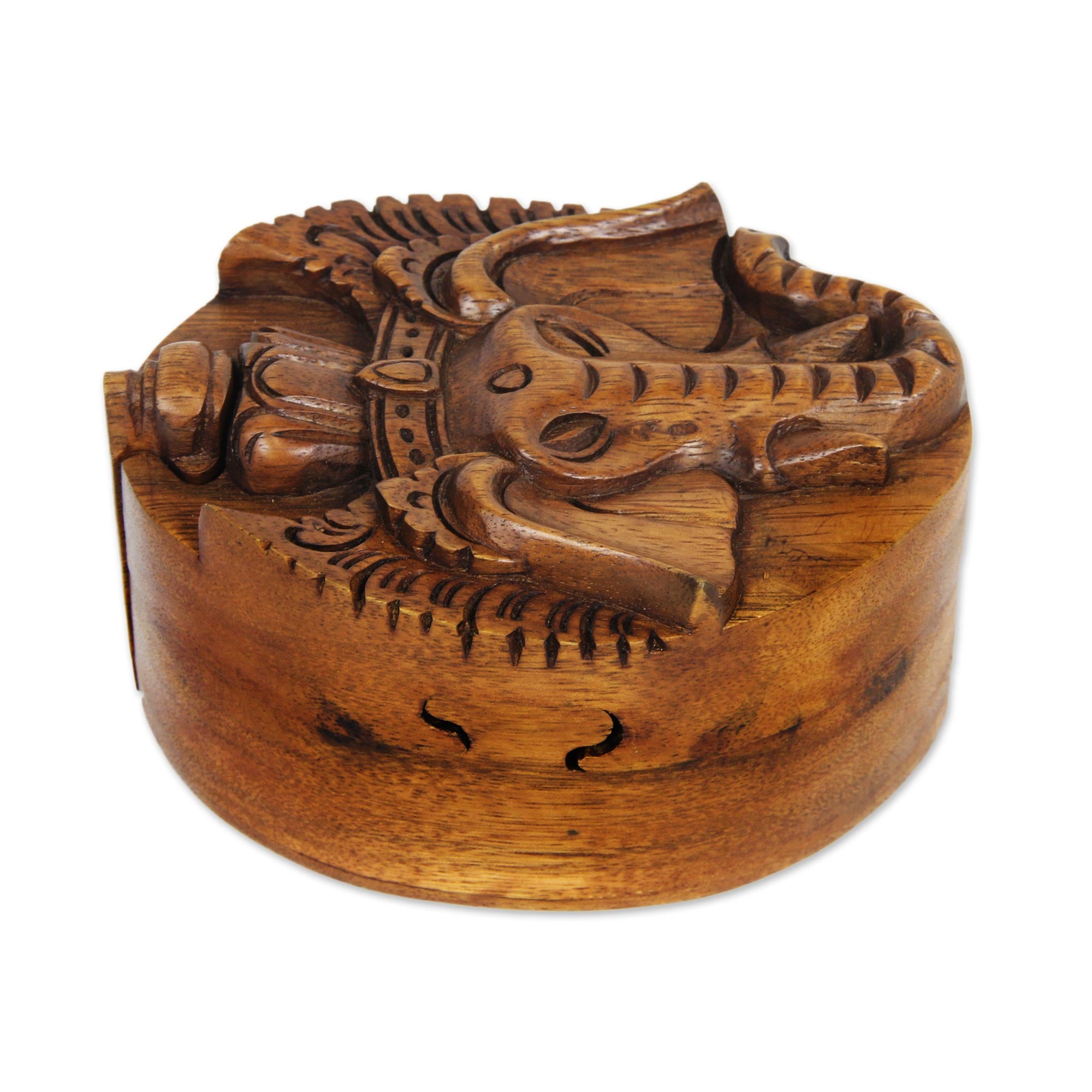Premium Hand-Carved Ganesha Puzzle Box – Balinese Suar Wood Treasure Chest