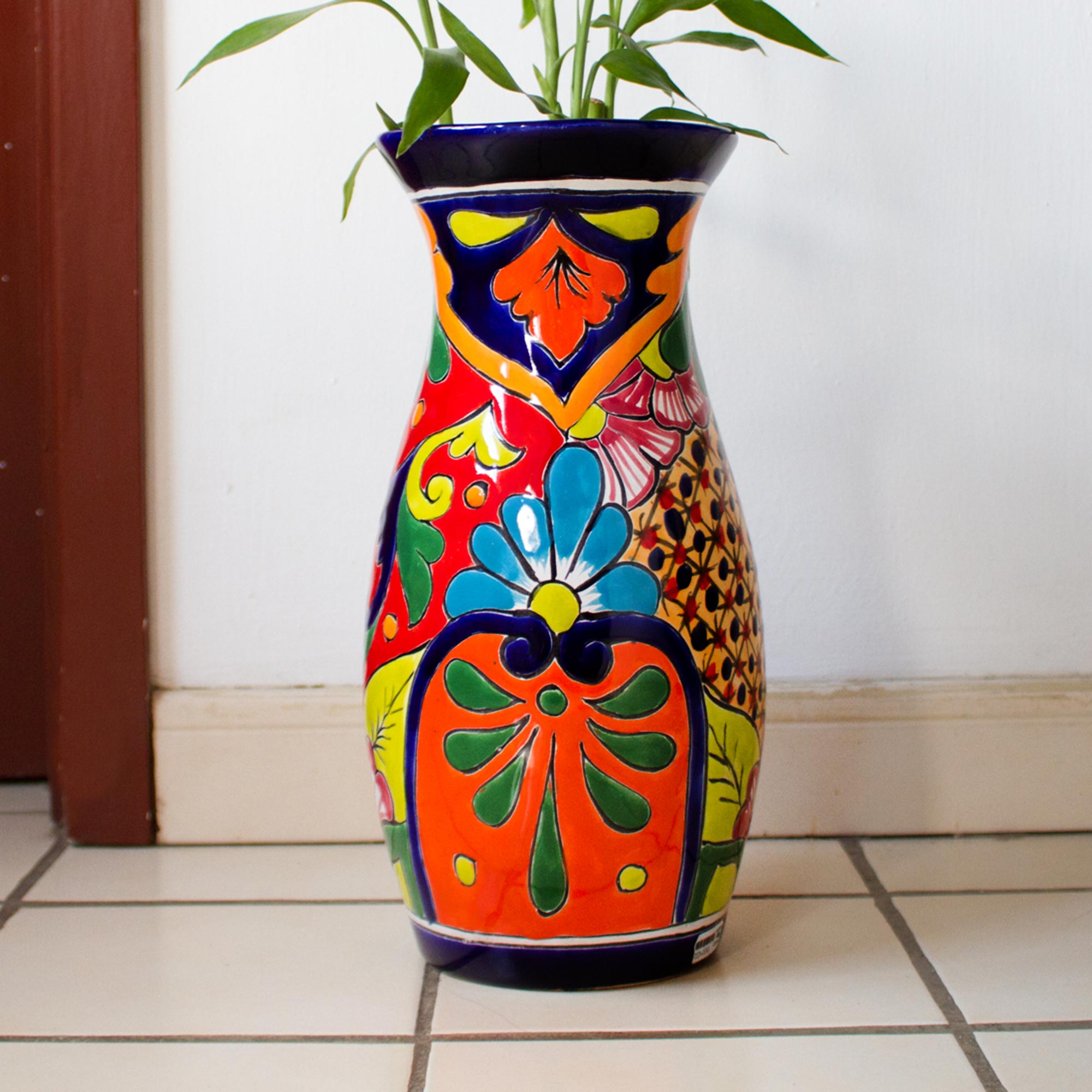 Premium Handcrafted Talavera Ceramic Vase - Colorful Floral Artisan Design