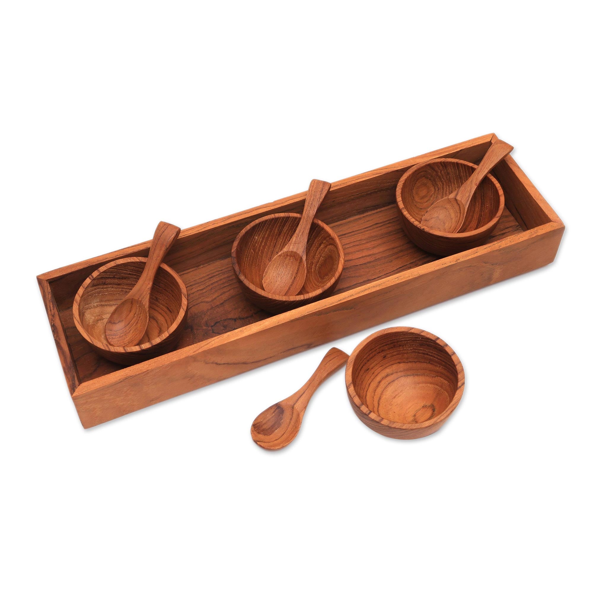 Premium Hand-Carved Teak & Sawo Wood Condiment Set – 9-Piece Date Night Essential