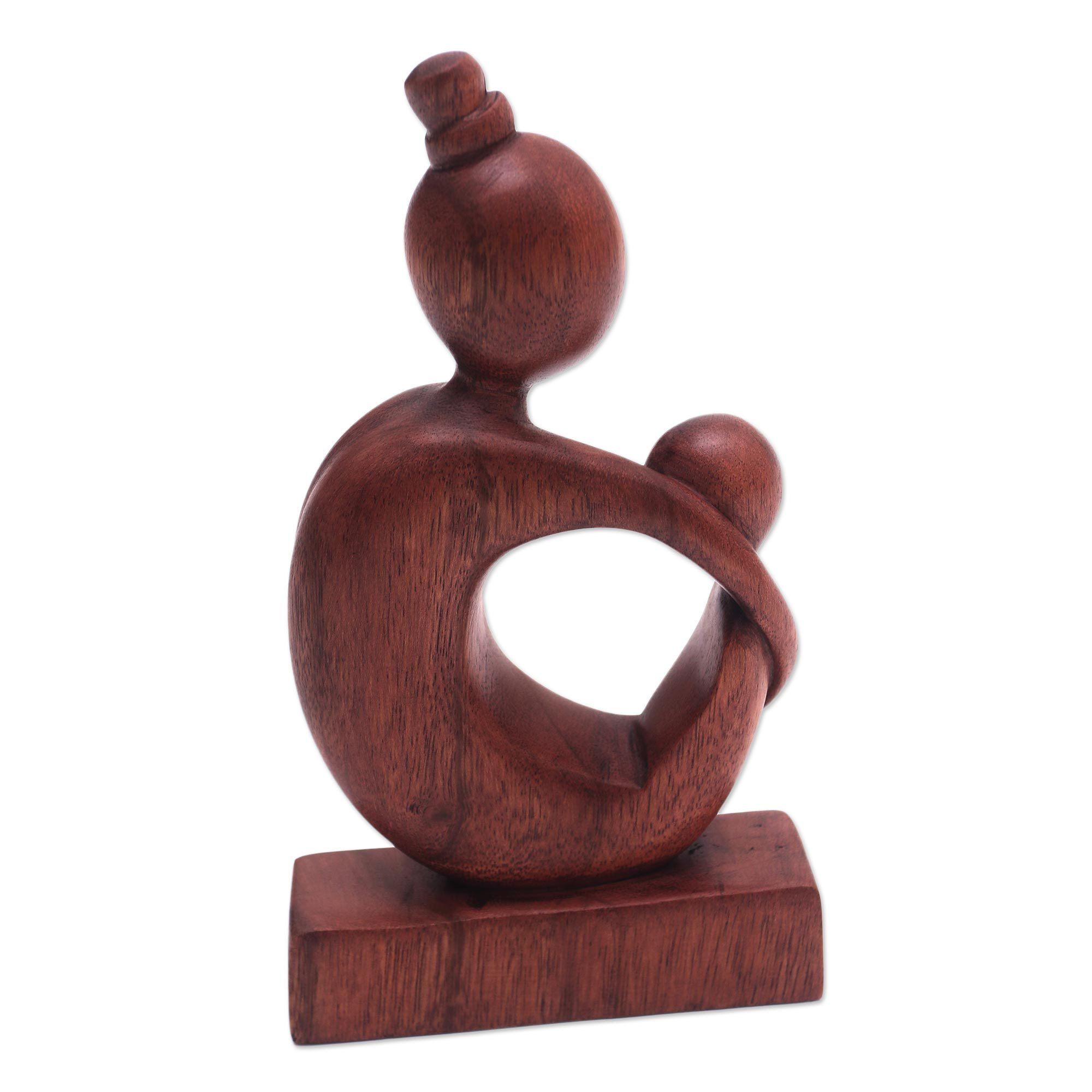Premium Mother & Child Wood Sculpture - Handcrafted Balinese Art