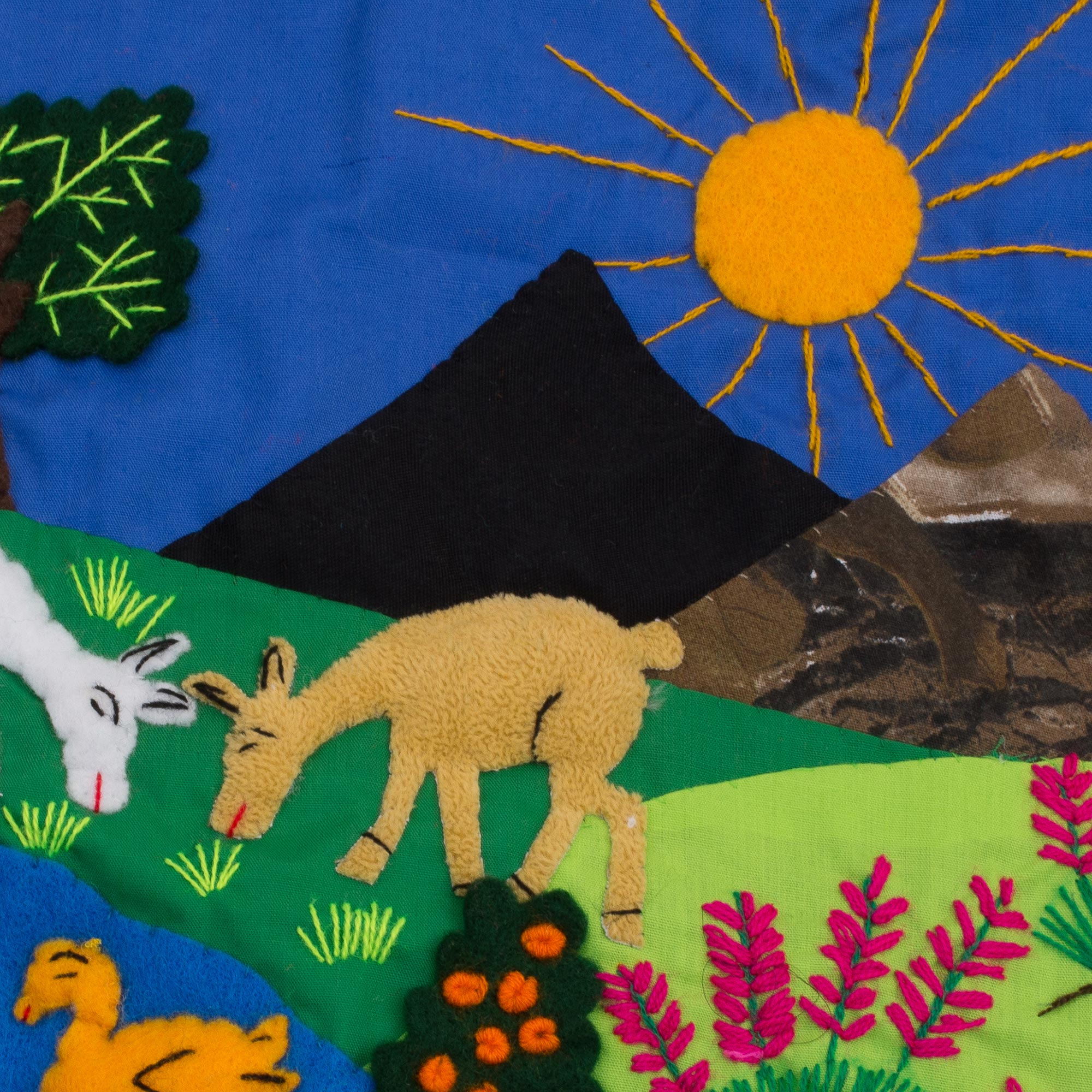Premium Andean Folk Art Cotton Wall Hanging - Street Market Scene