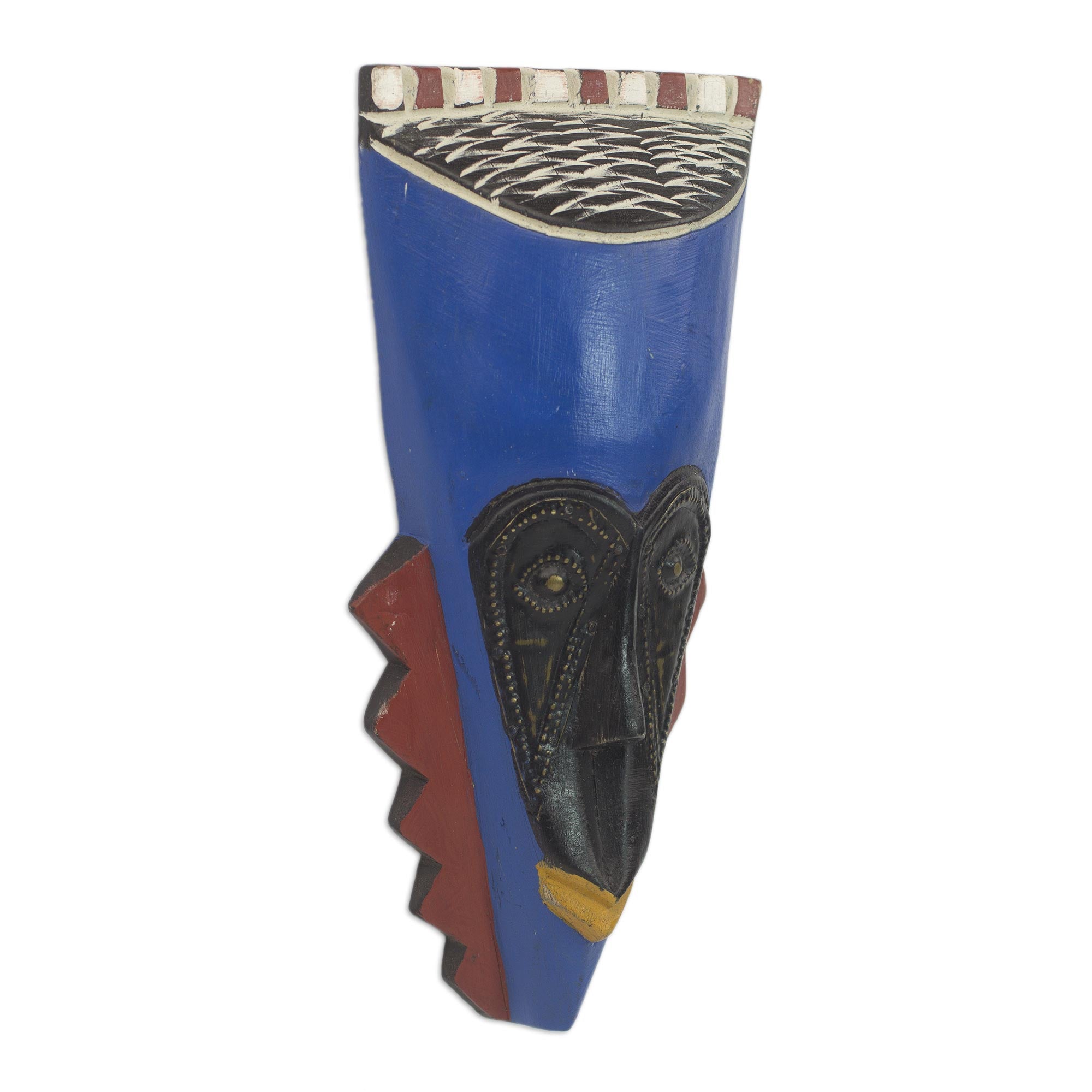 Premium Hand-Carved African Wall Mask - Harzeki, Brass Inlay Design