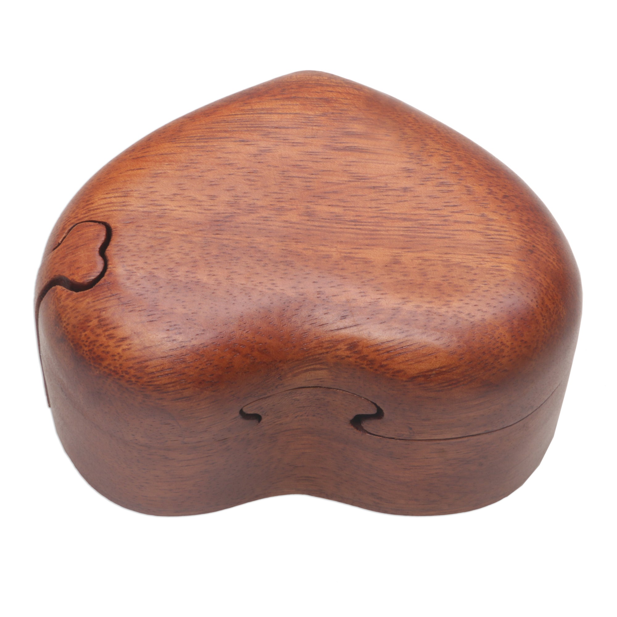 Premium Hand-Carved Suar Wood Puzzle Heart Box from Bali - Romantic Keepsake