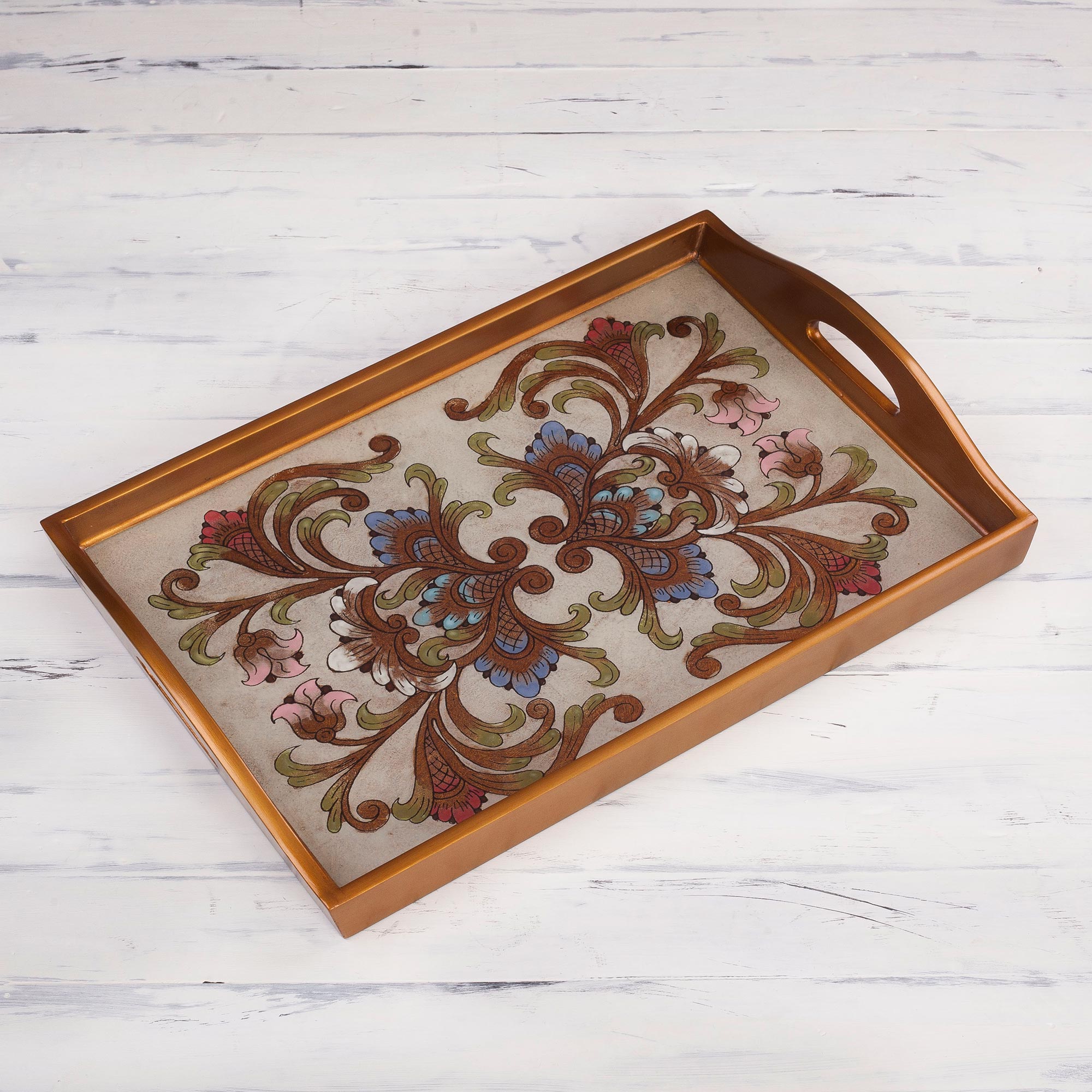 Premium Tropical Elegance Handmade Reverse Painted Glass Tray from Peru