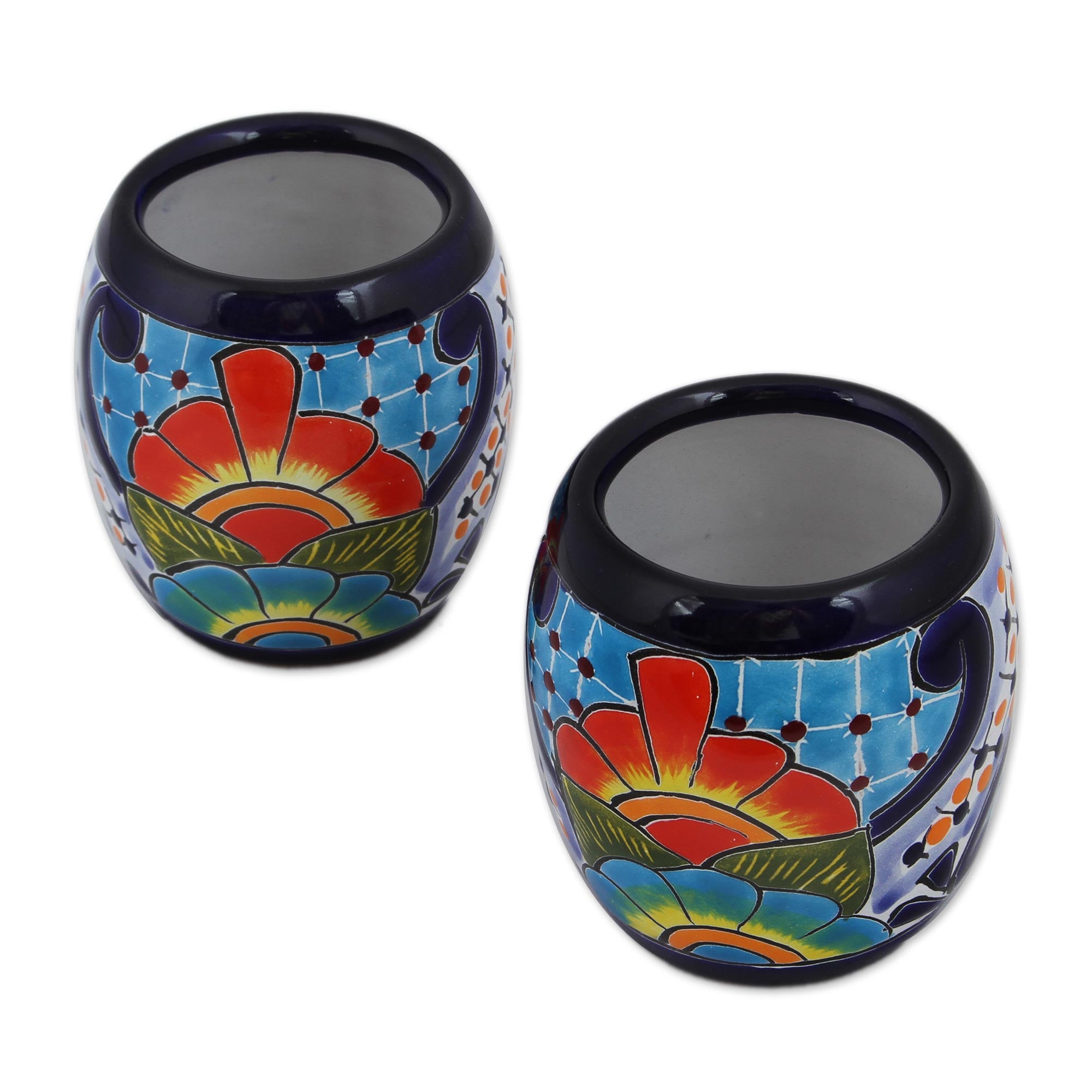 Premium Hand-Painted Talavera Ceramic Juice Glasses – Floral Artisan Pair