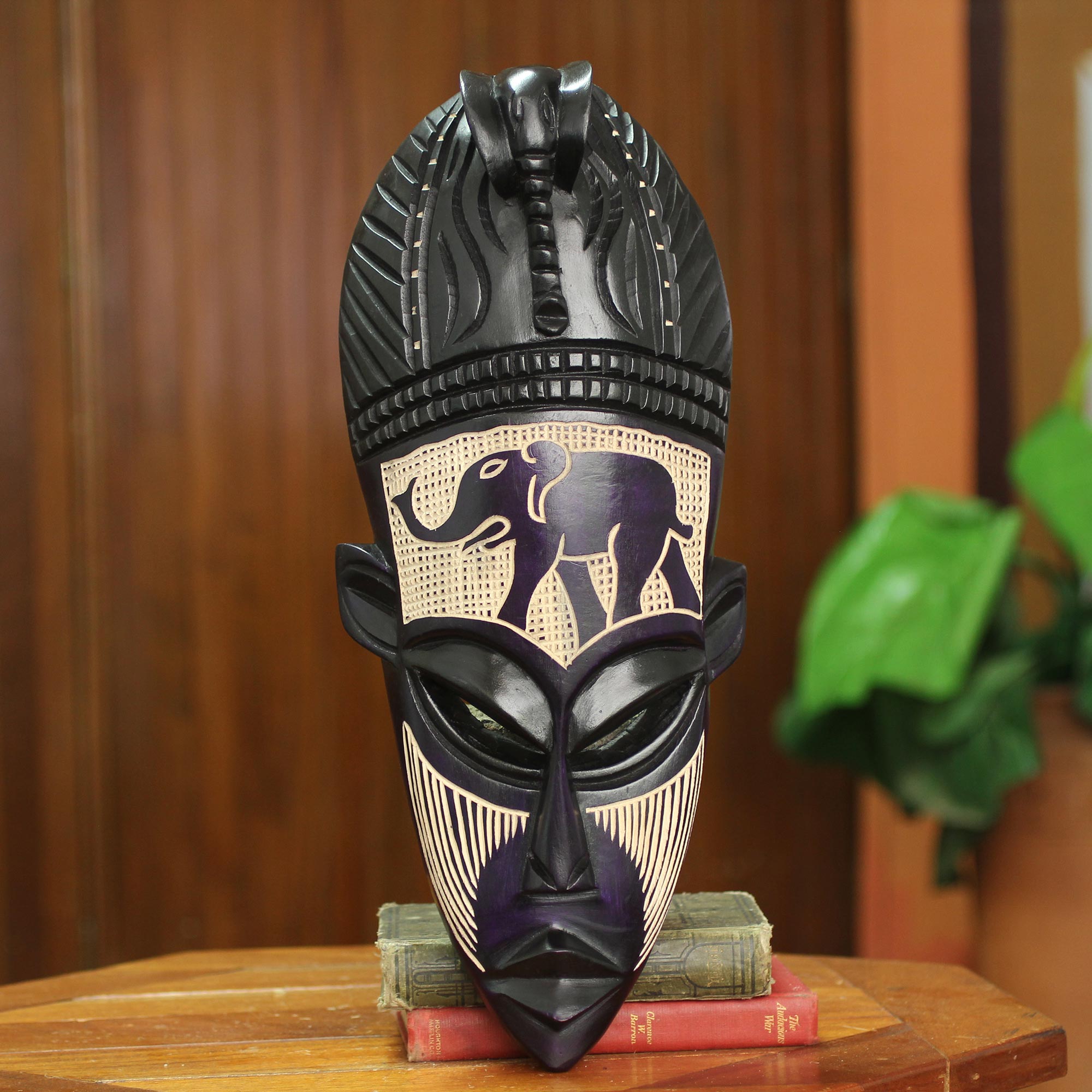 Premium African Elephant Spirit II Hand-Carved Wood Wall Mask