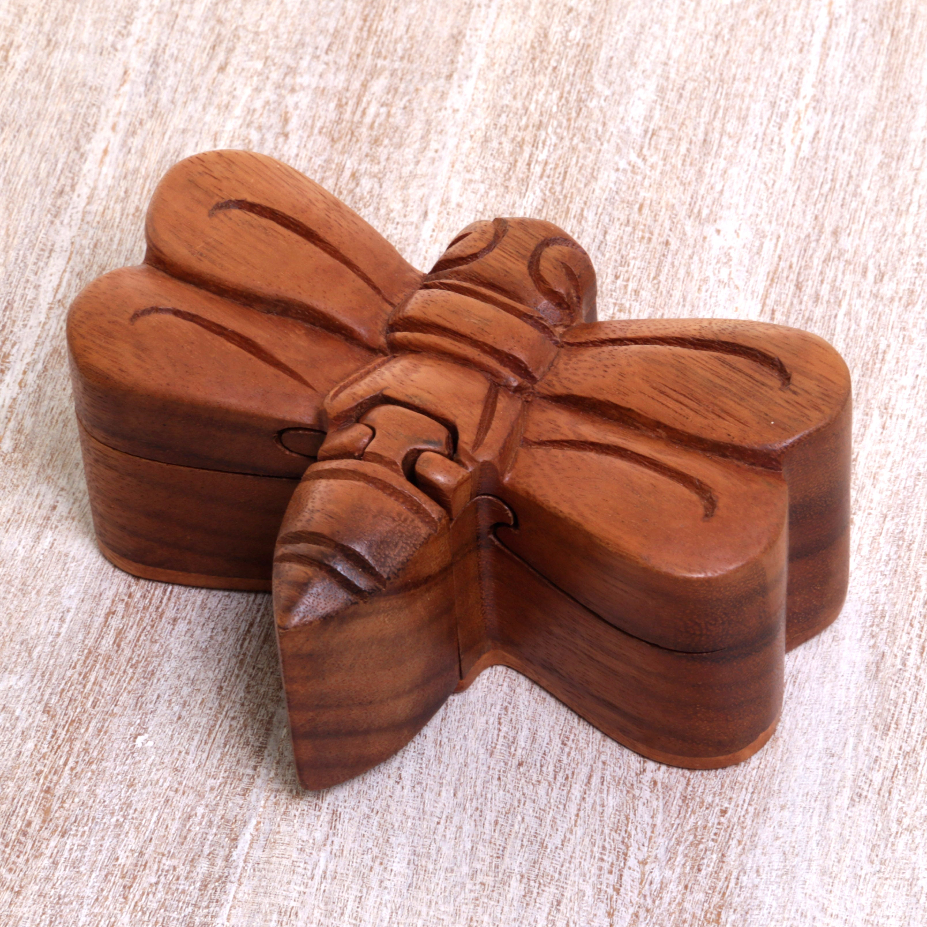 Premium Handcrafted Suar Wood Dragonfly Decorative Box - Unique Indonesian Artistry