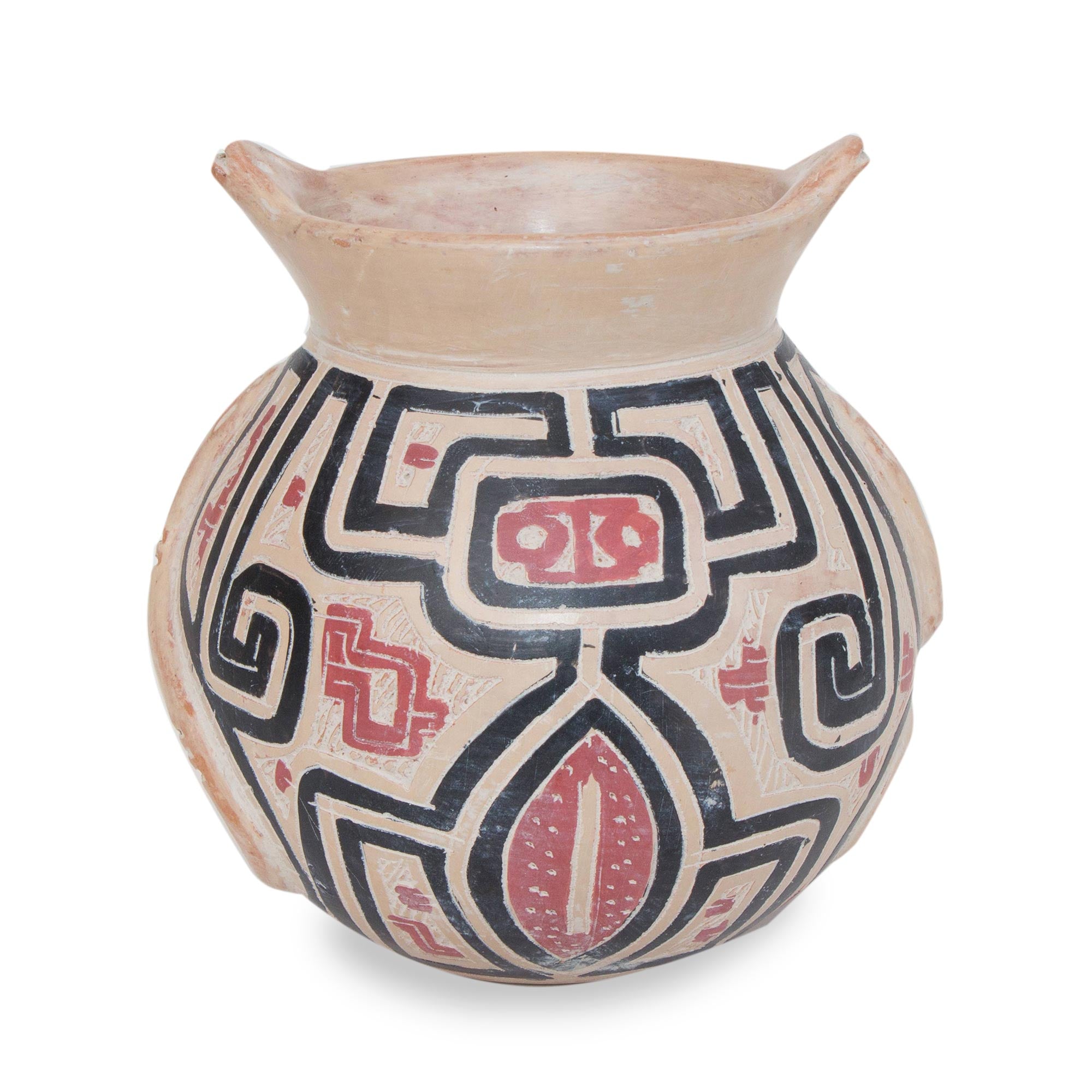 Premium Marajoara Style Handcrafted Ceramic Vase - Rustic Brazilian Art (5.5 in.)